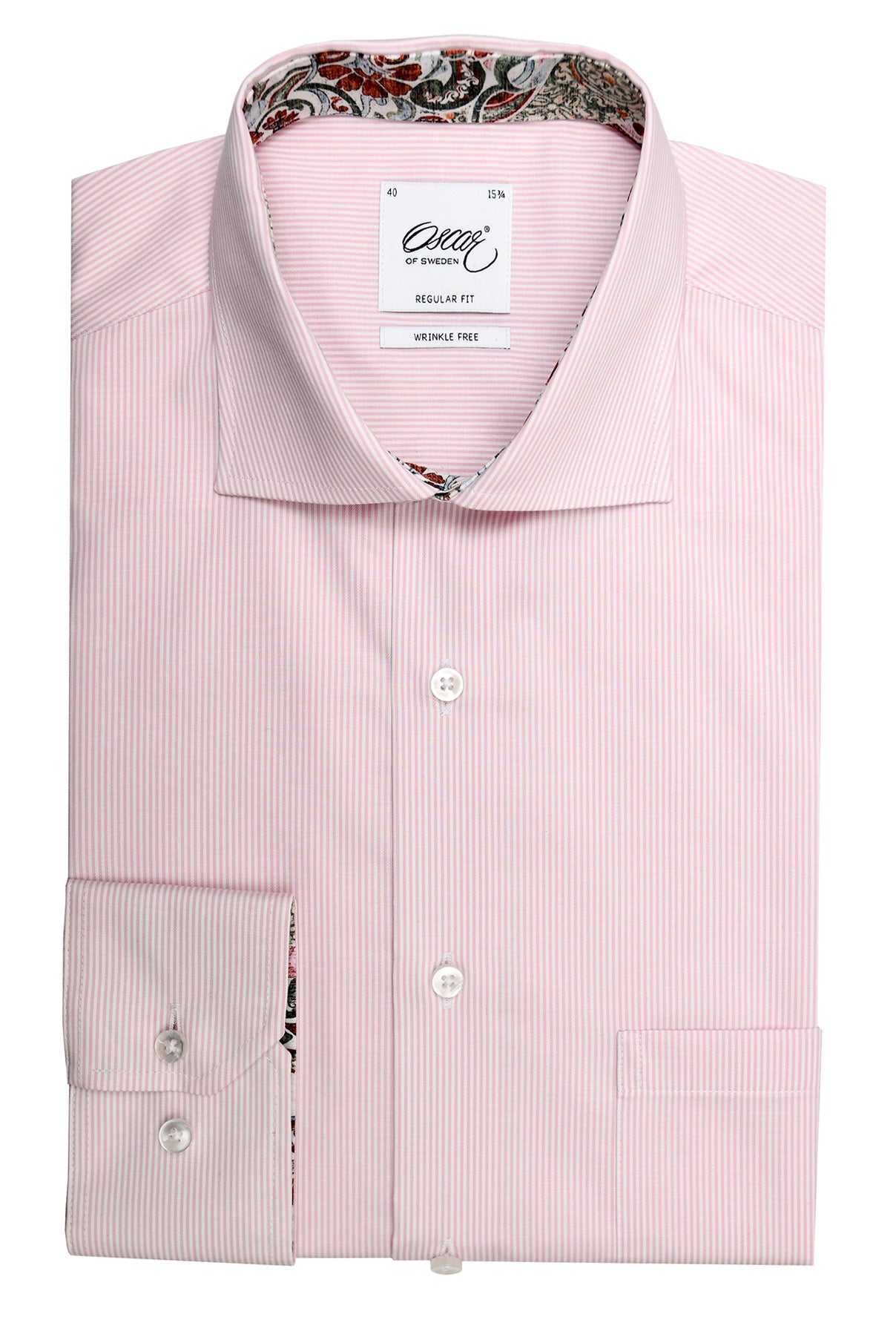 Pink striped regular fit shirt with contrast details