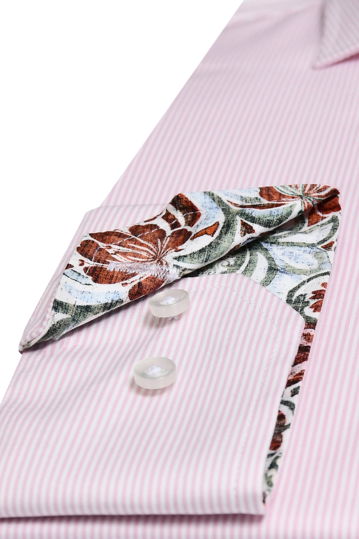 Pink striped regular fit shirt with contrast details