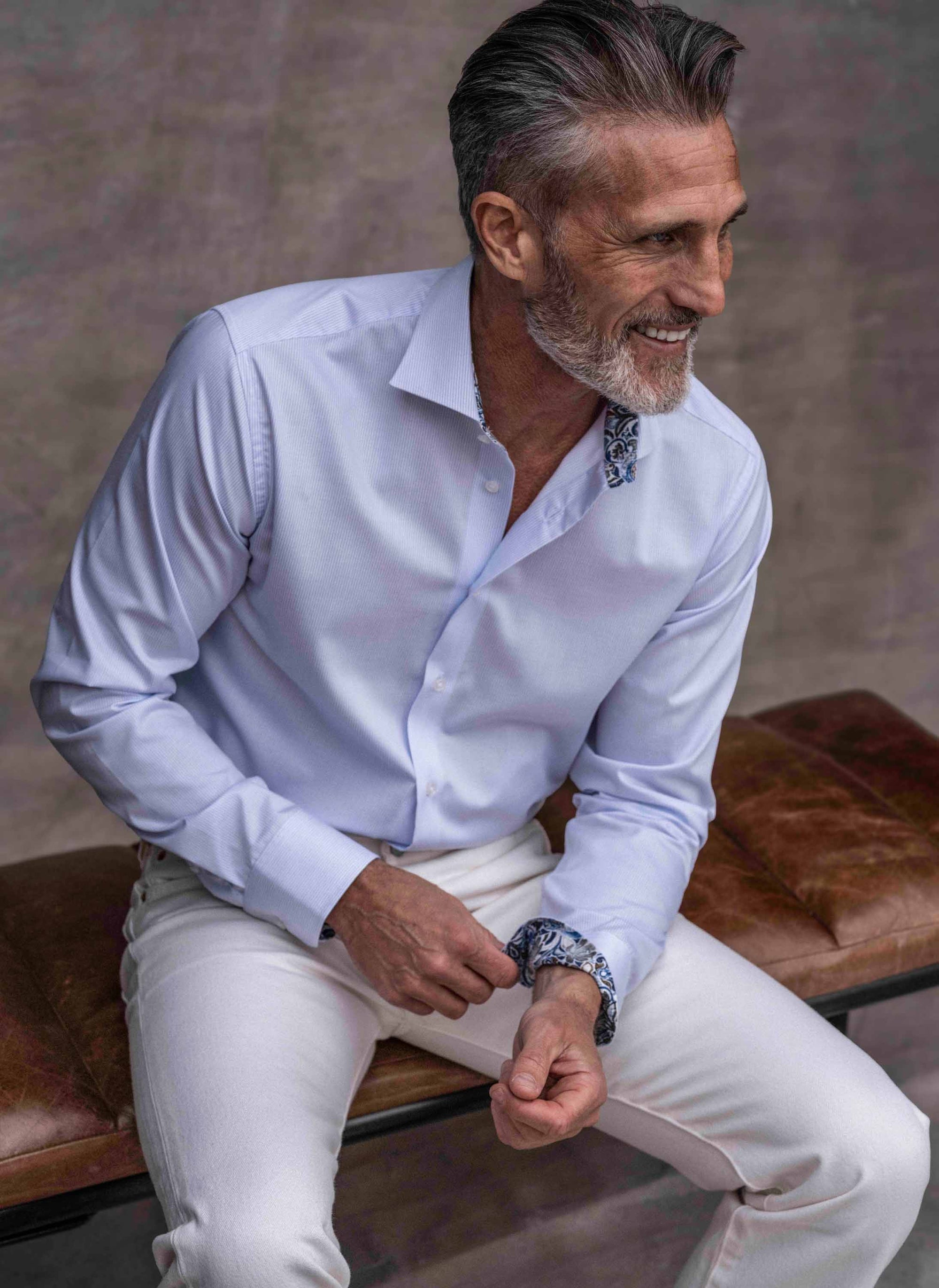 Light blue striped slim fit shirt with contrast details