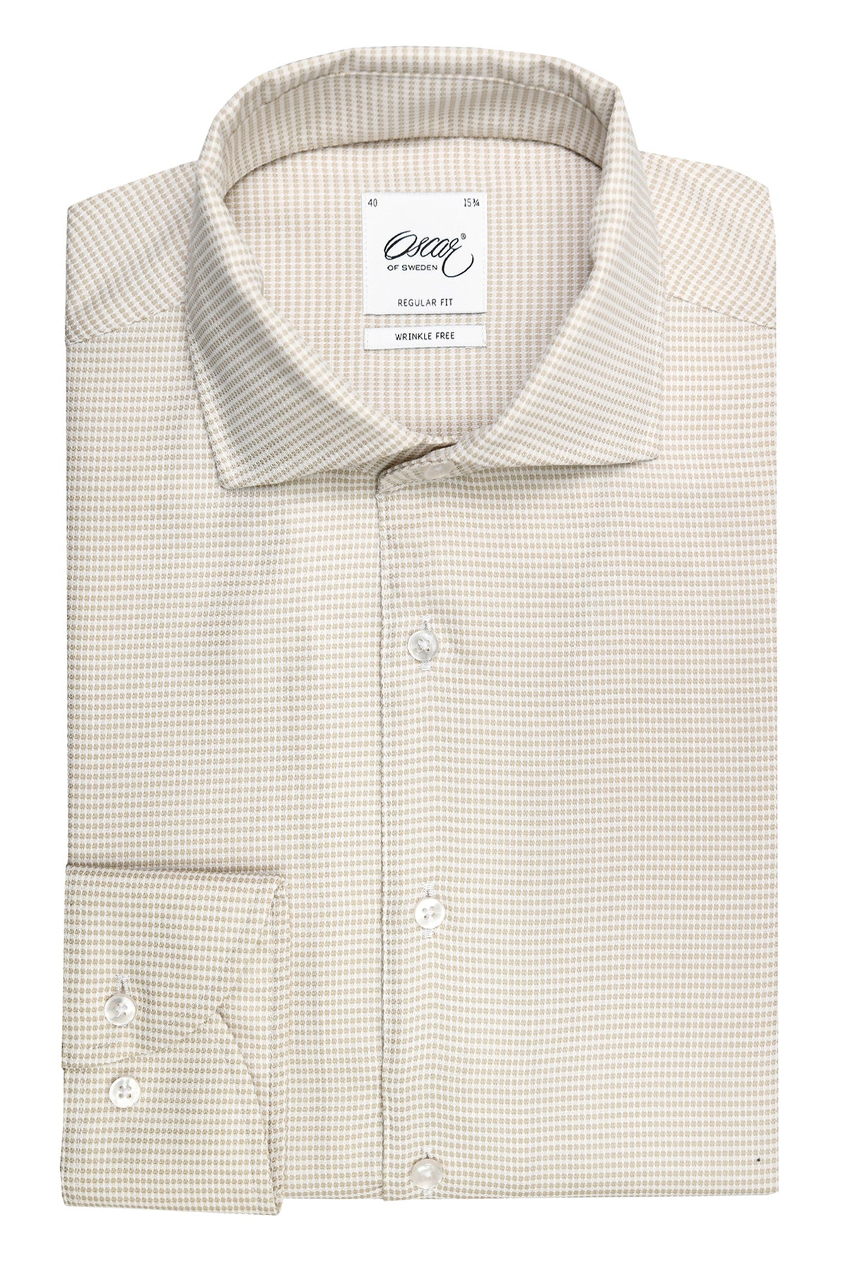 Beige shirt with one piece collar, slim fit
