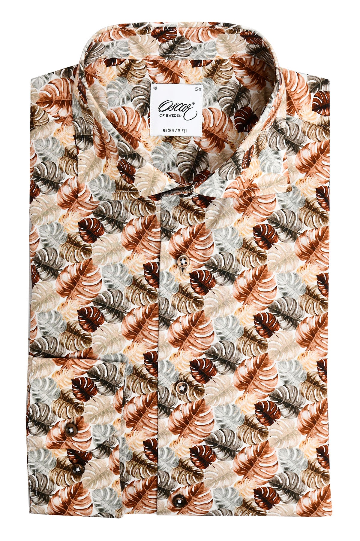 Orange shirt with leaf pattern, slim fit