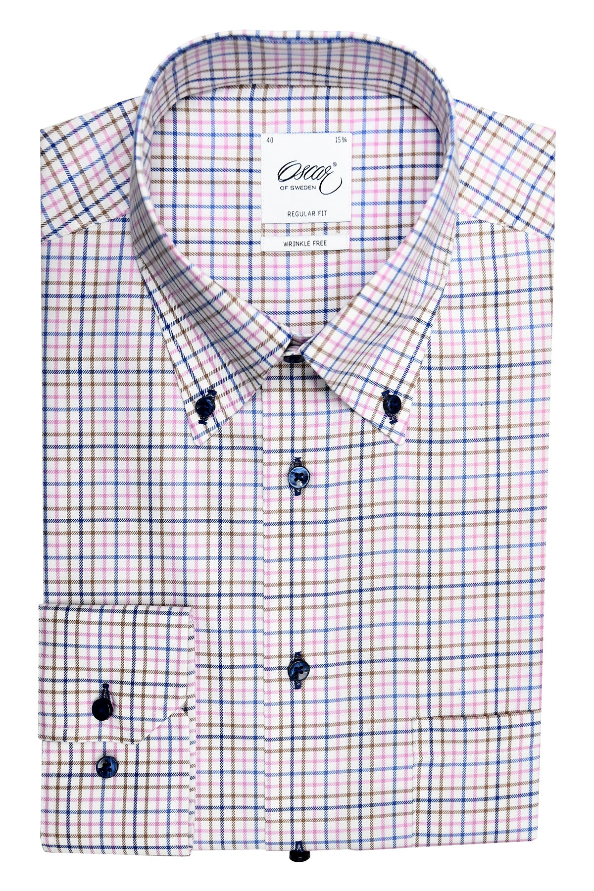 Pink check button down shirt regular fit
