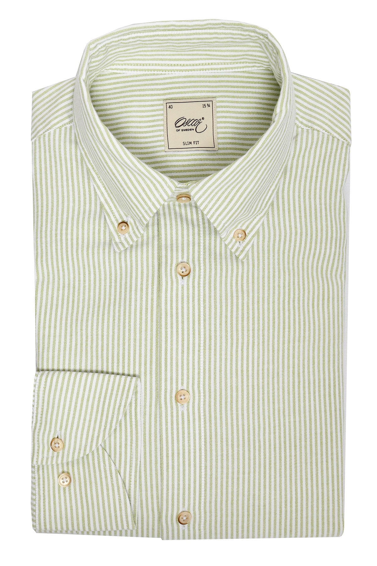 Green striped washed oxford shirt regular fit