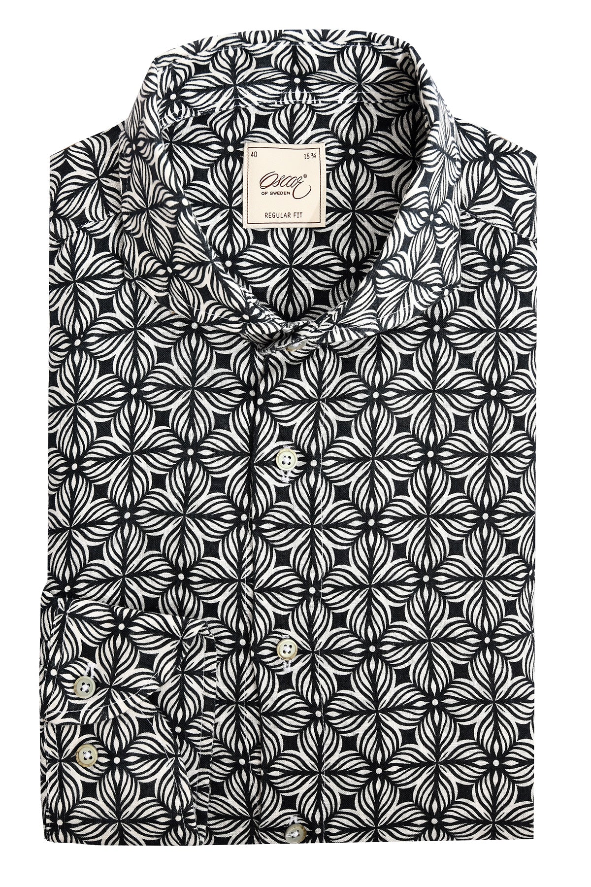 Navy blue patterned linen shirt regular fit