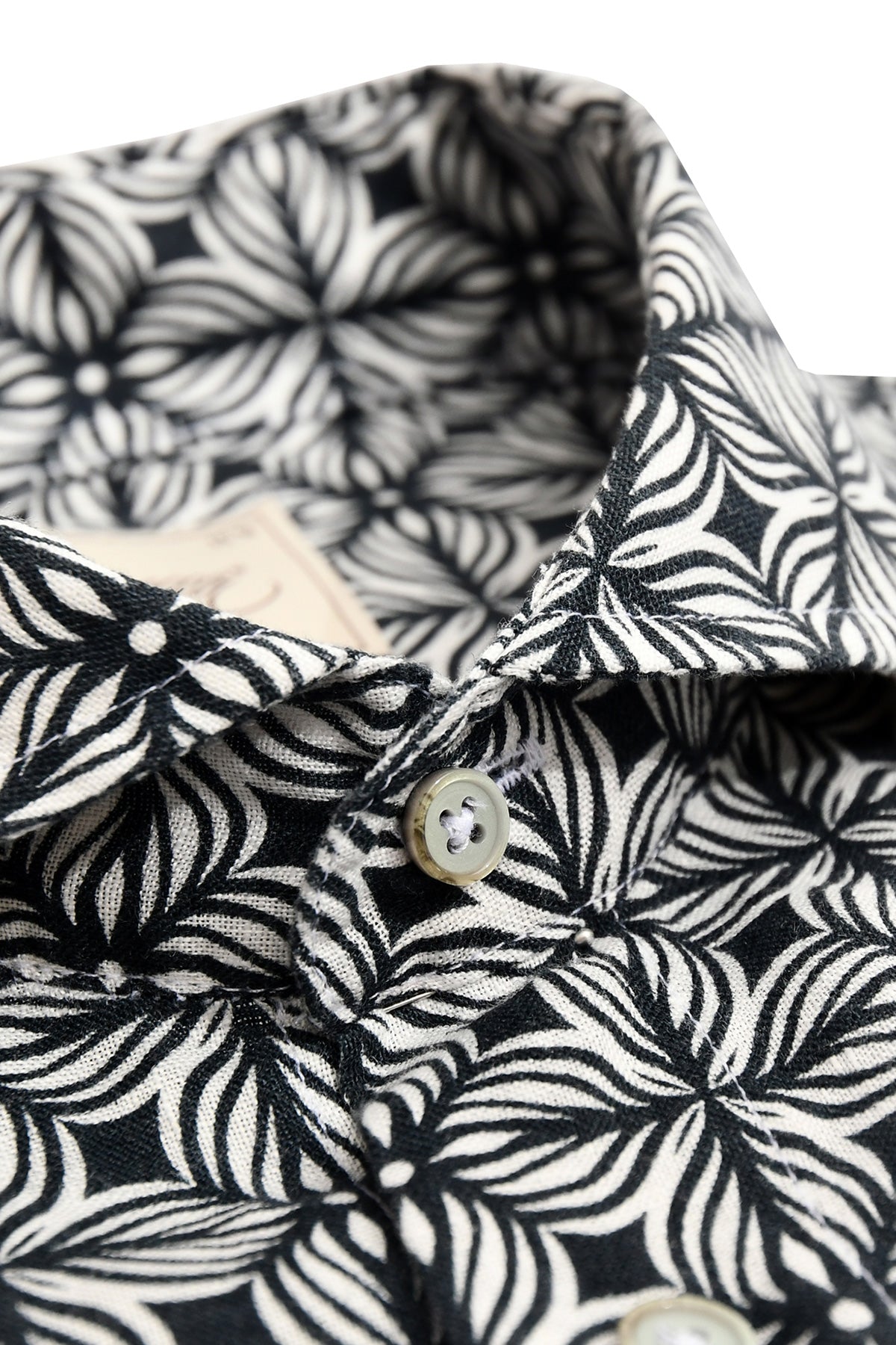 Navy blue patterned linen shirt regular fit