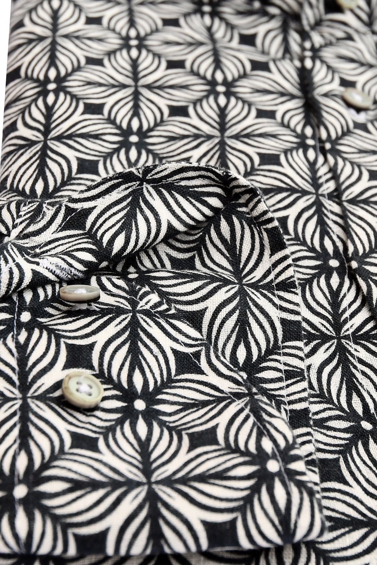 Navy blue patterned linen shirt regular fit