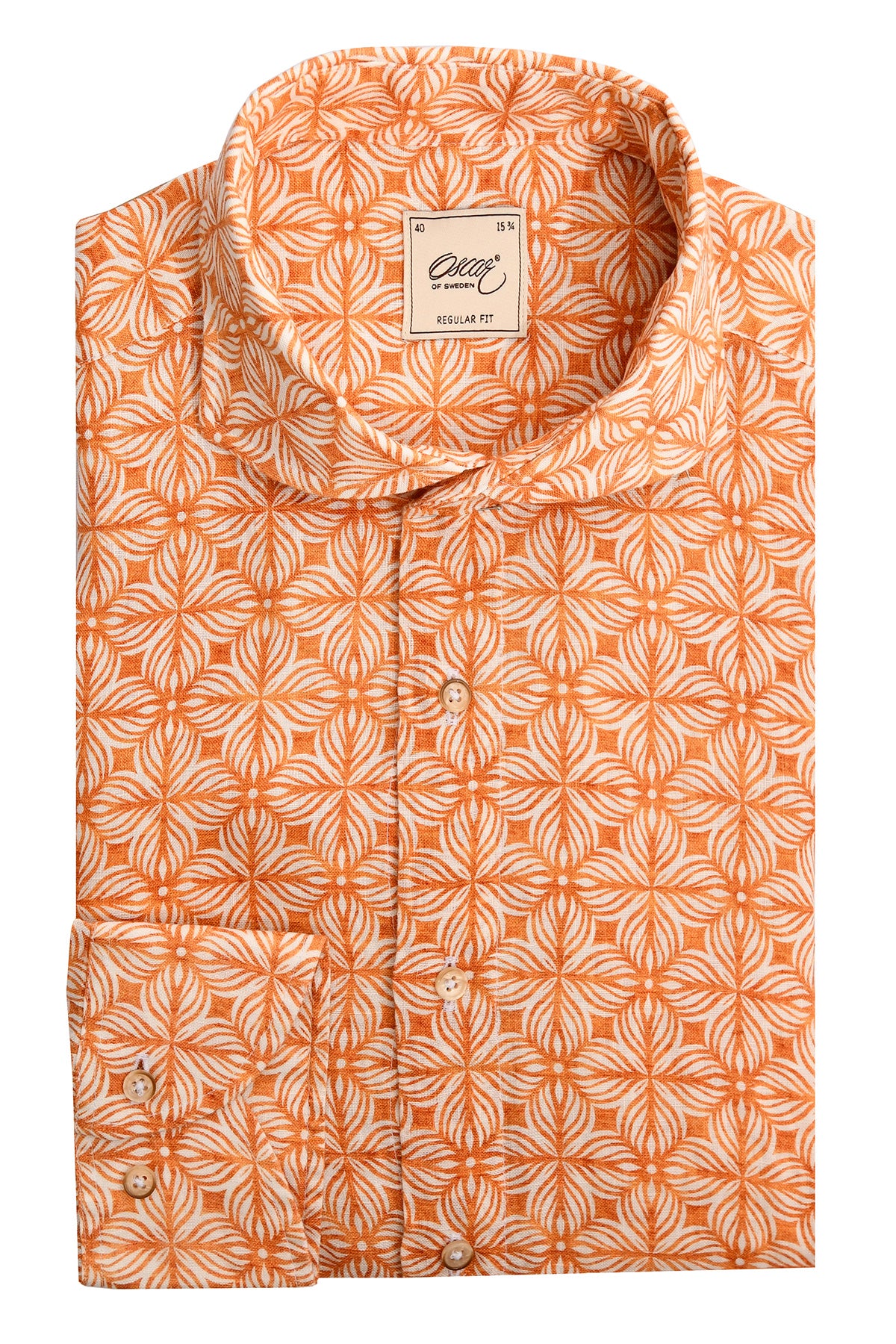 Orange patterned linen shirt regular fit