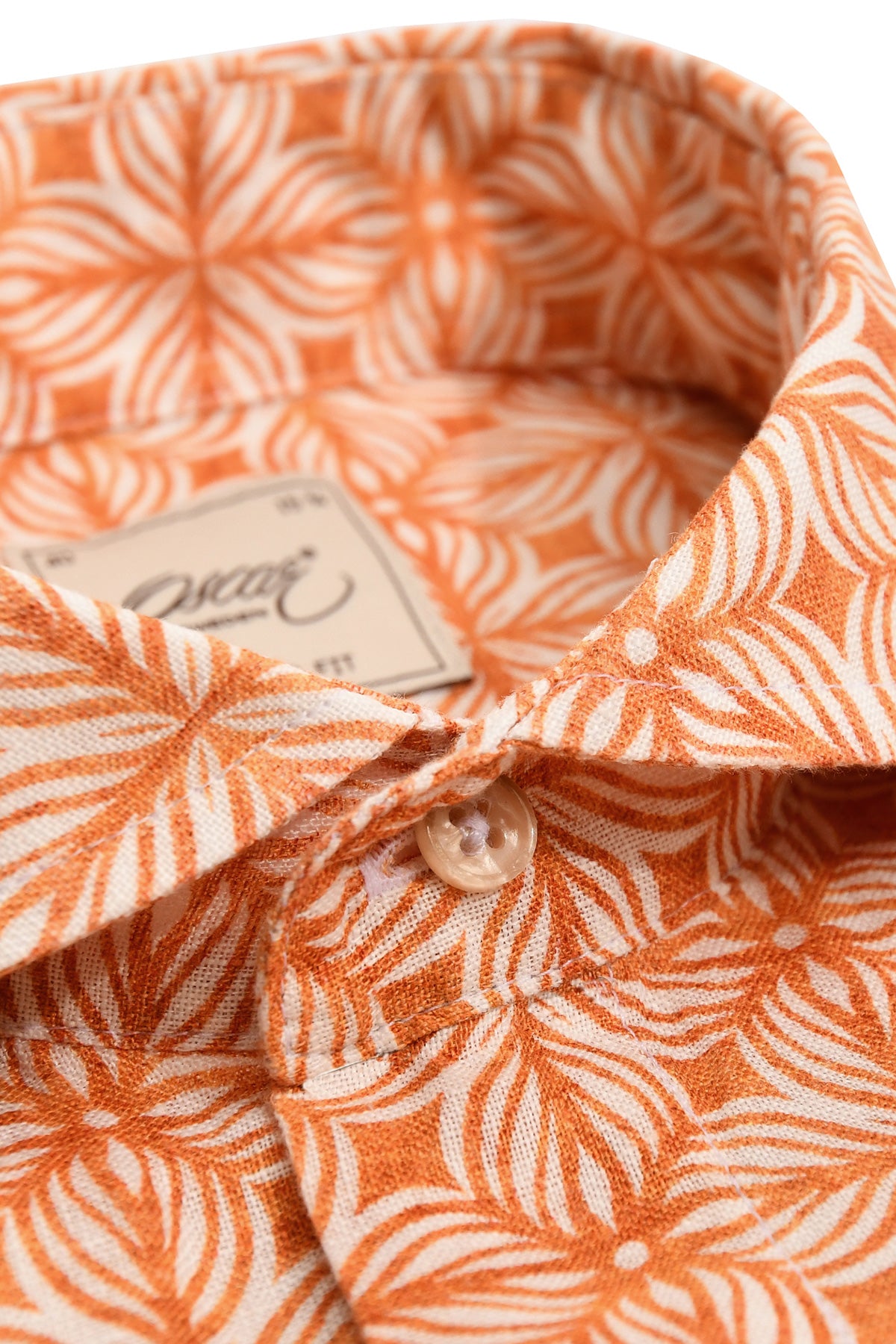 Orange patterned linen shirt regular fit