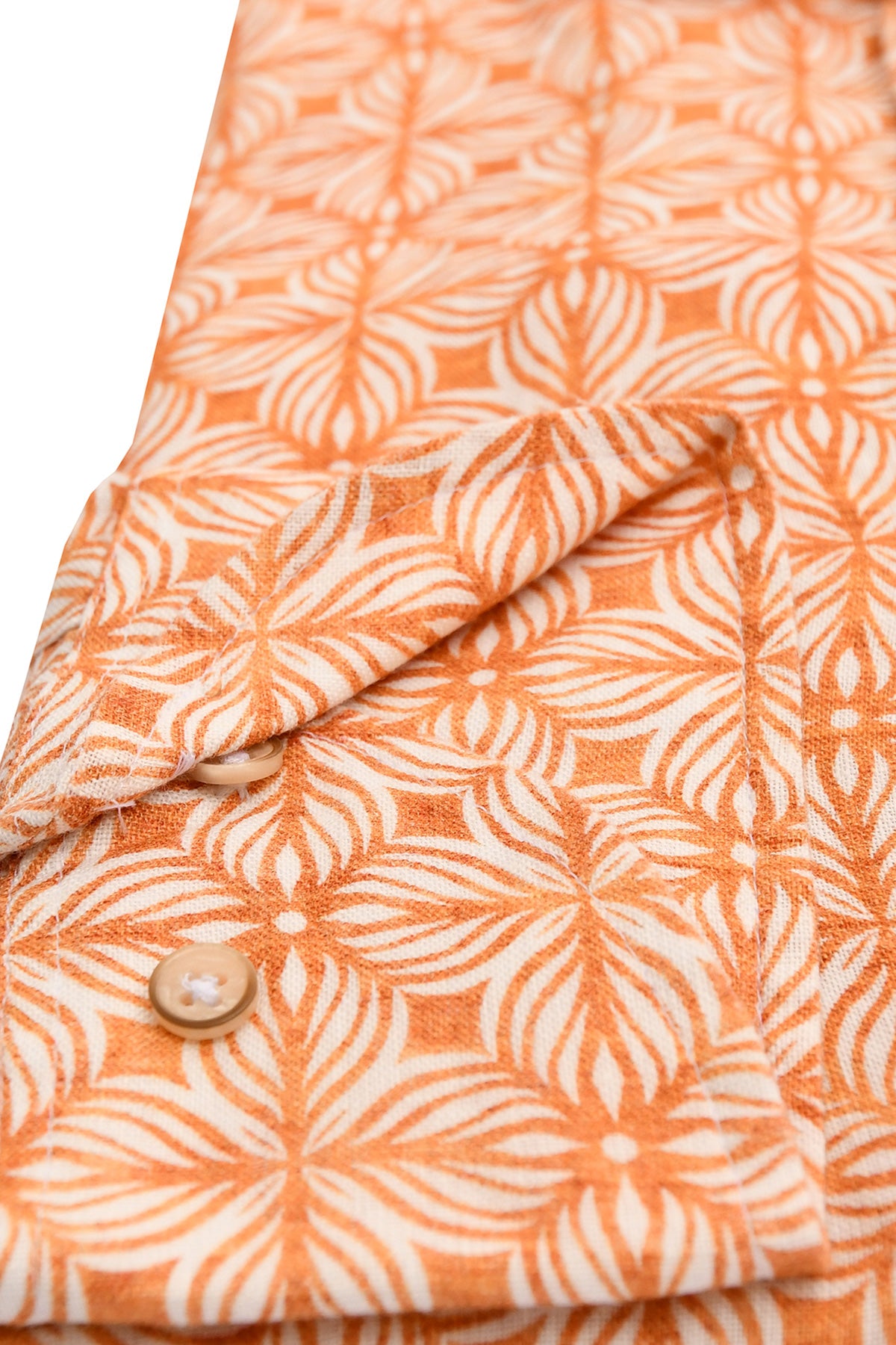 Orange patterned linen shirt regular fit