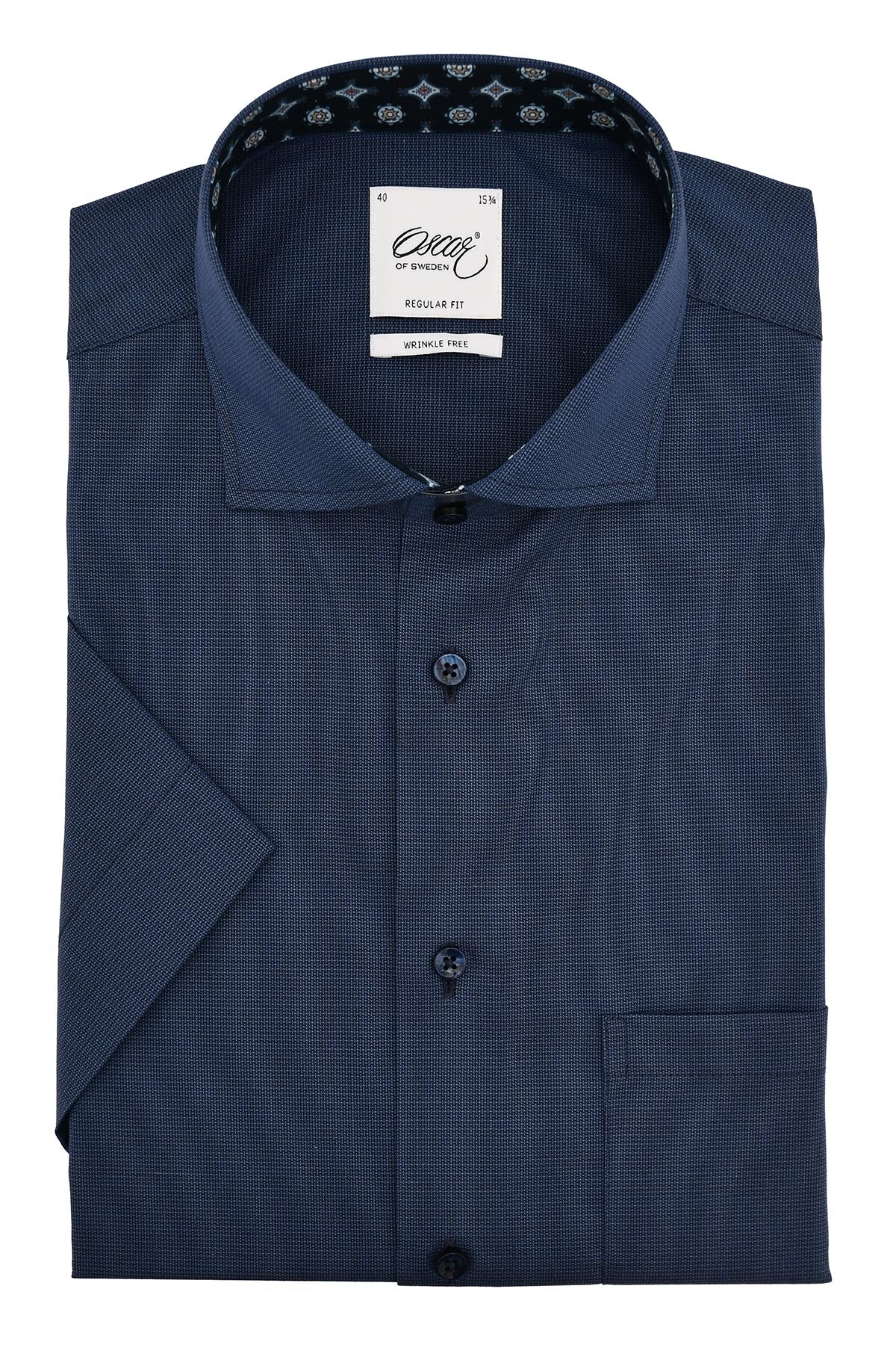 Navy blue short-sleeved regular fit shirt with contrast details