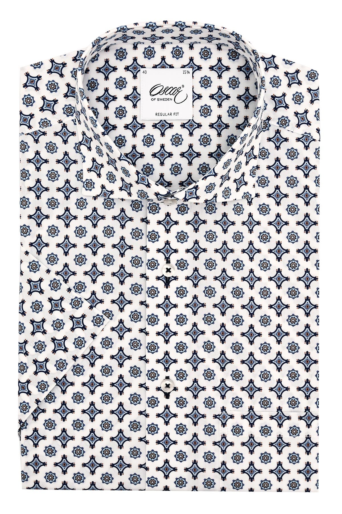 White patterned short-sleeved shirt regular fit