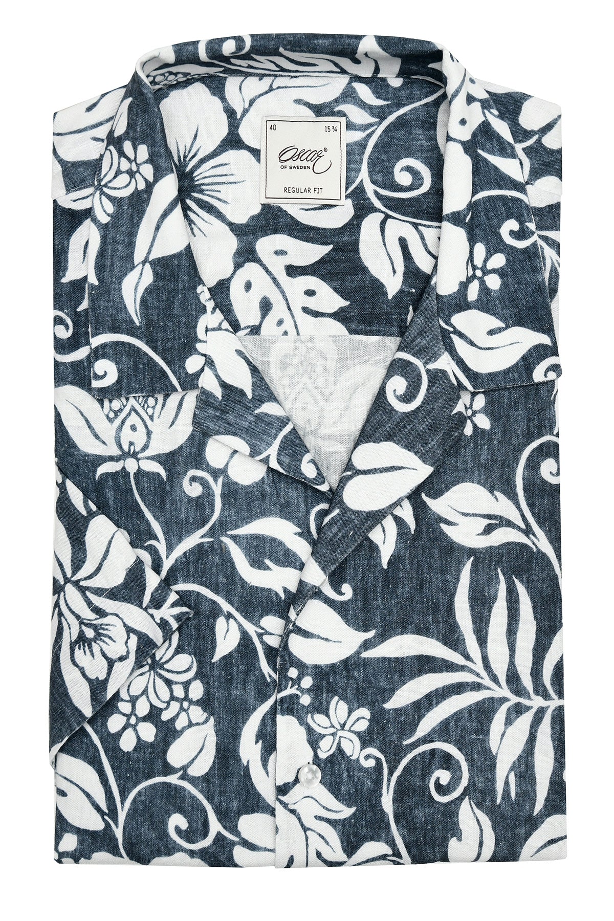 Printed indigo blue short sleeved shirt