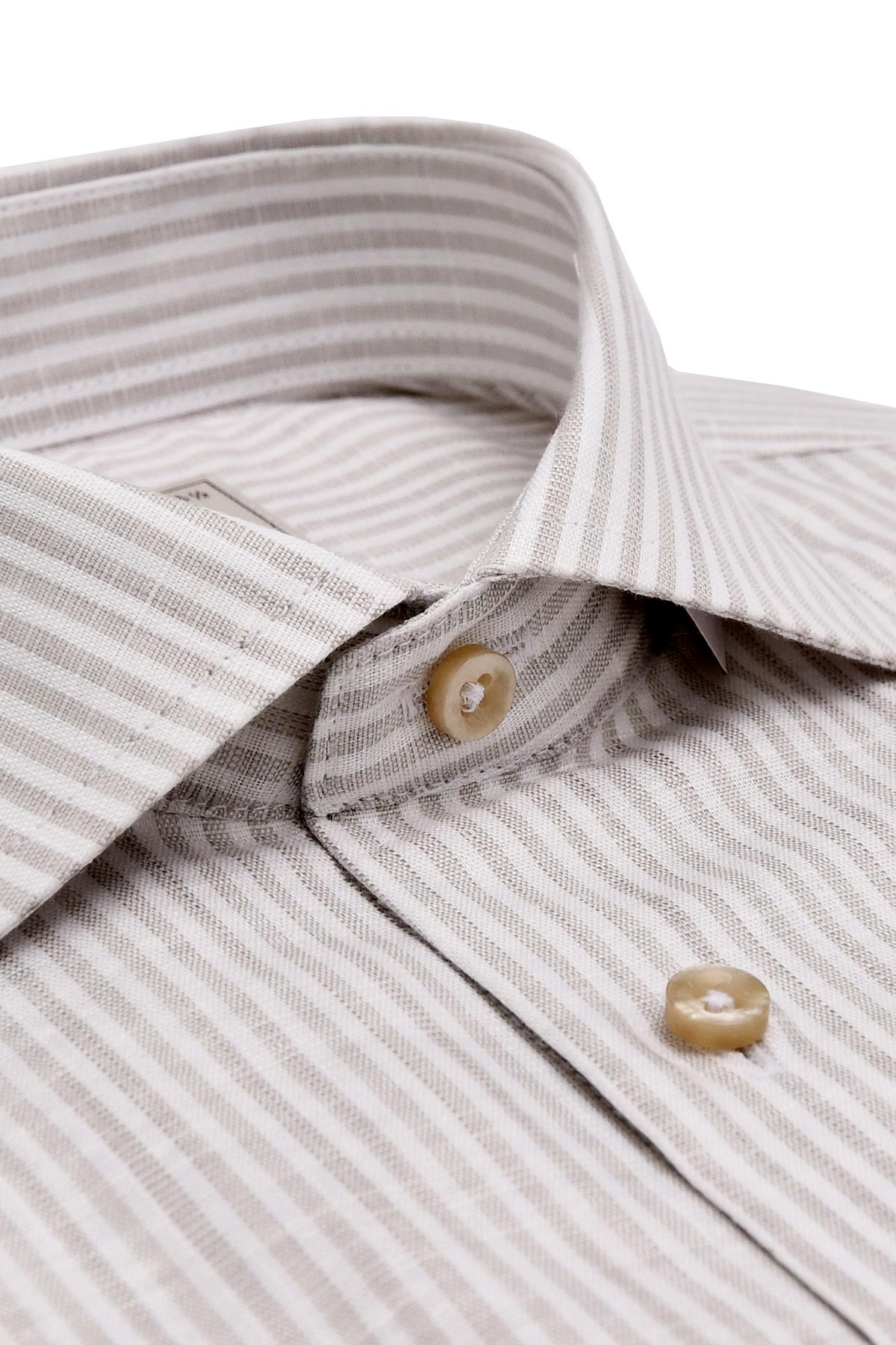 Beige striped short-sleeved shirt regular fit