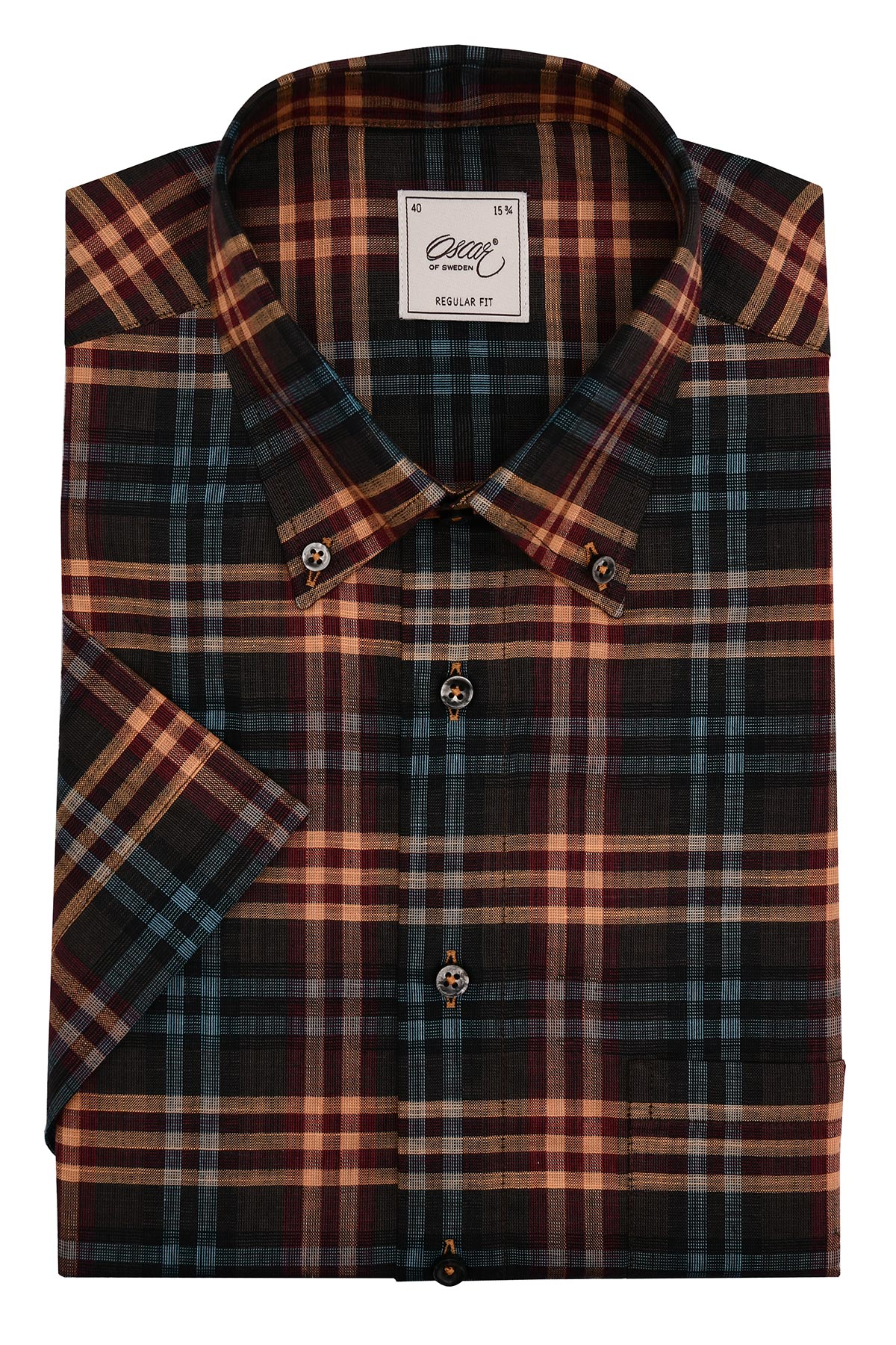 Rutig kortärmad skjorta regular fit med button down-krage
