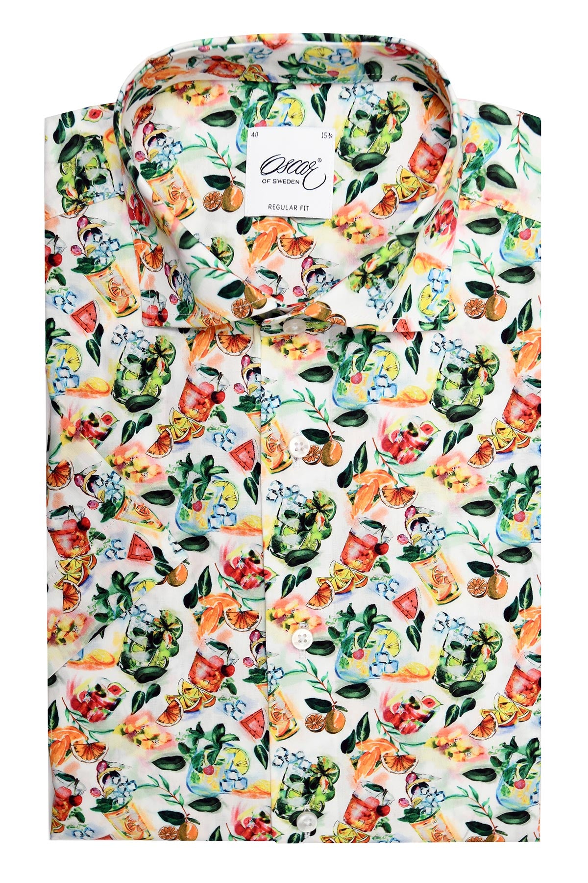 Regular fit short-sleeved shirt with cocktail pattern
