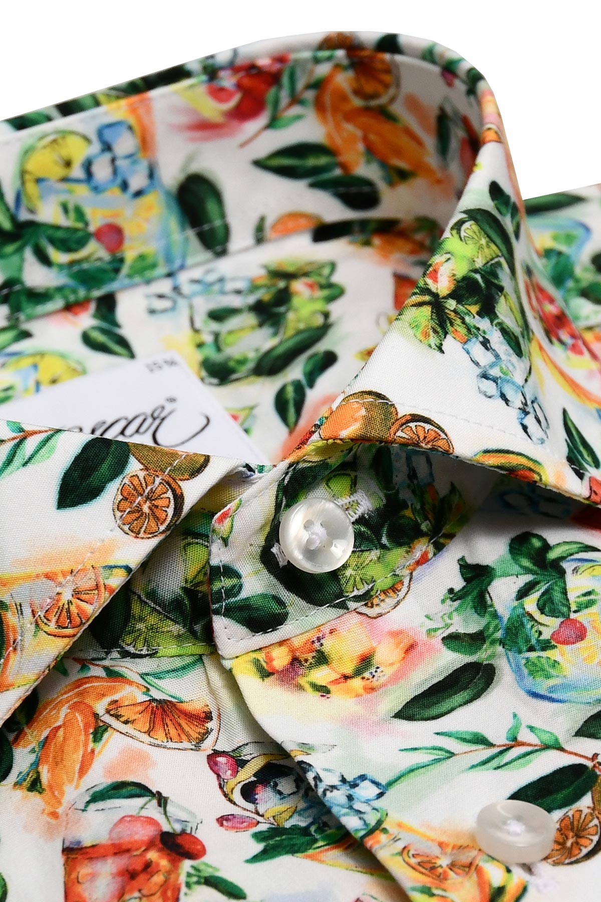 Regular fit short-sleeved shirt with cocktail pattern