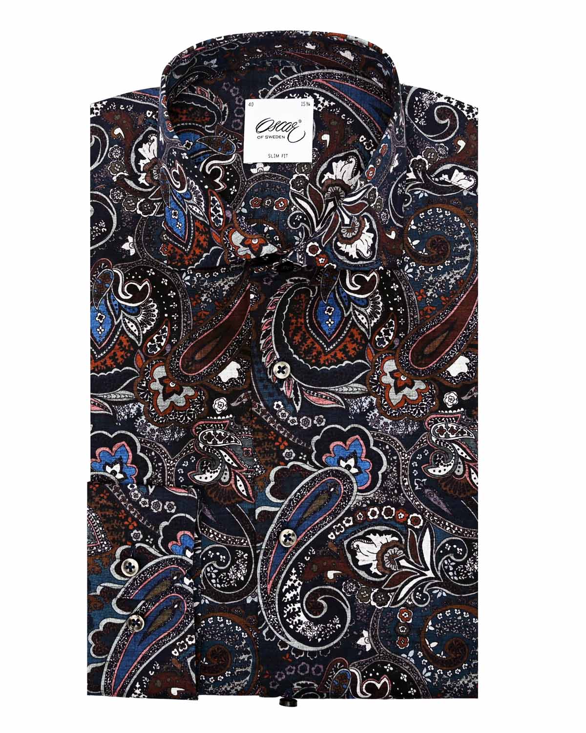 Dark blue paisley printed shirt slim fit