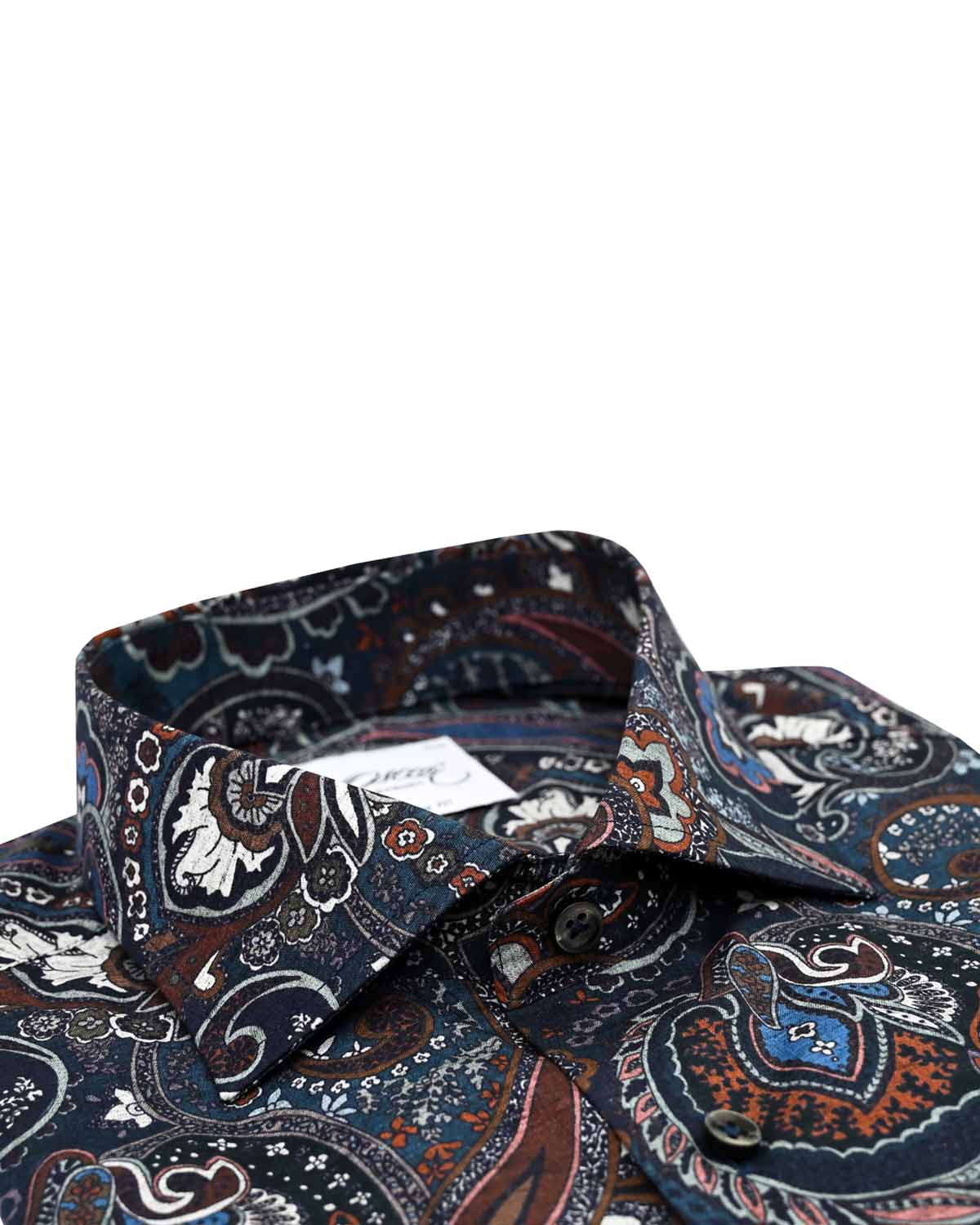 Dark blue paisley printed shirt slim fit