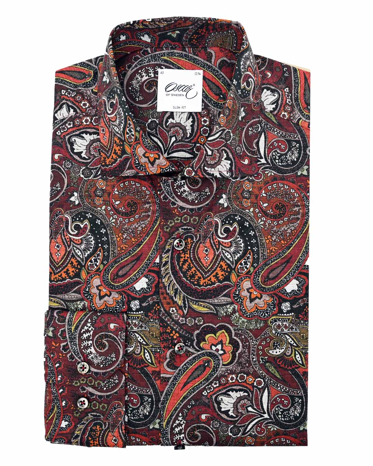 Dark red paisley printed shirt slim fit