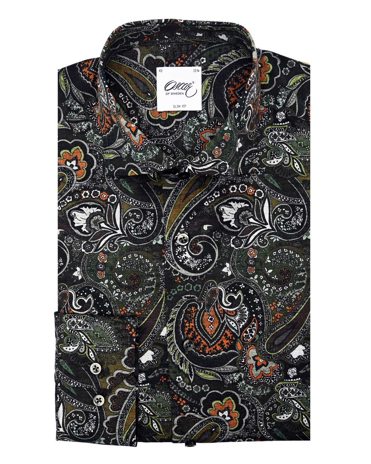 Dark green paisley printed shirt slim fit