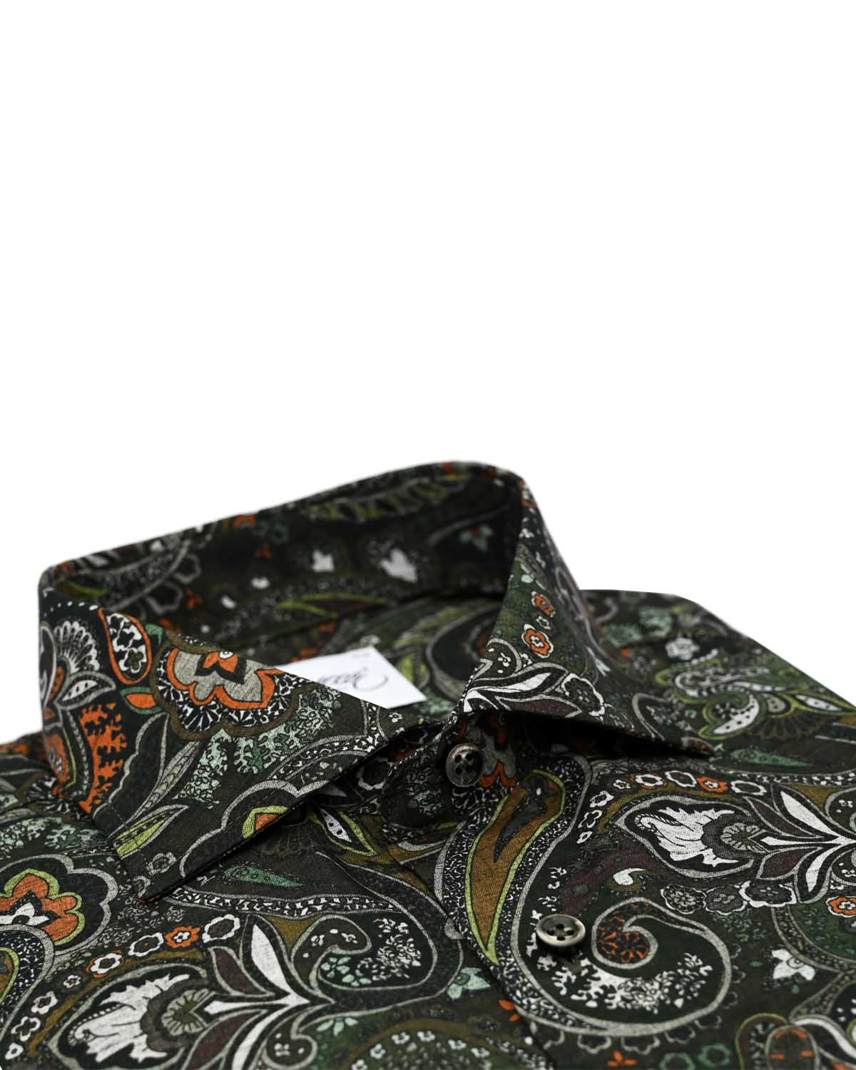 Dark green paisley printed shirt slim fit