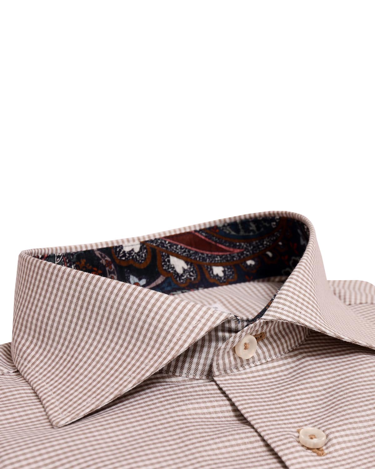 Camel brown checked shirt with contrast details slim fit