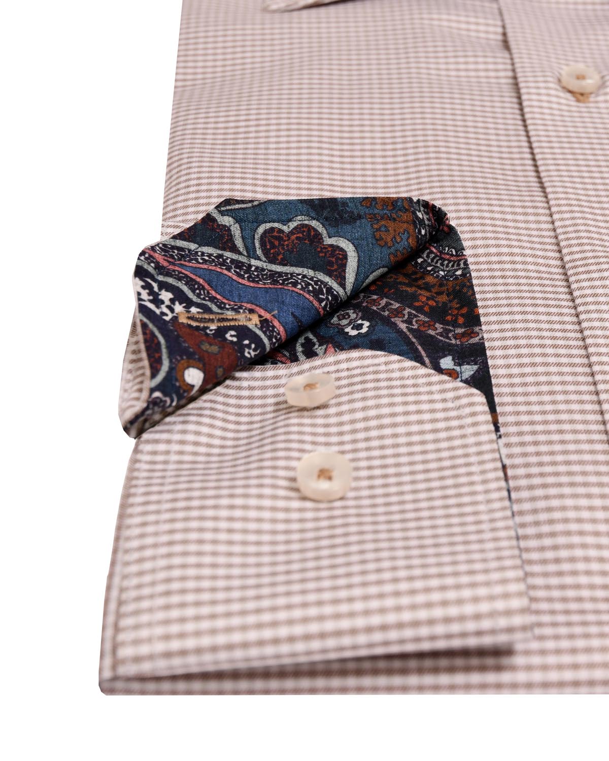 Camel brown checked shirt with contrast details slim fit