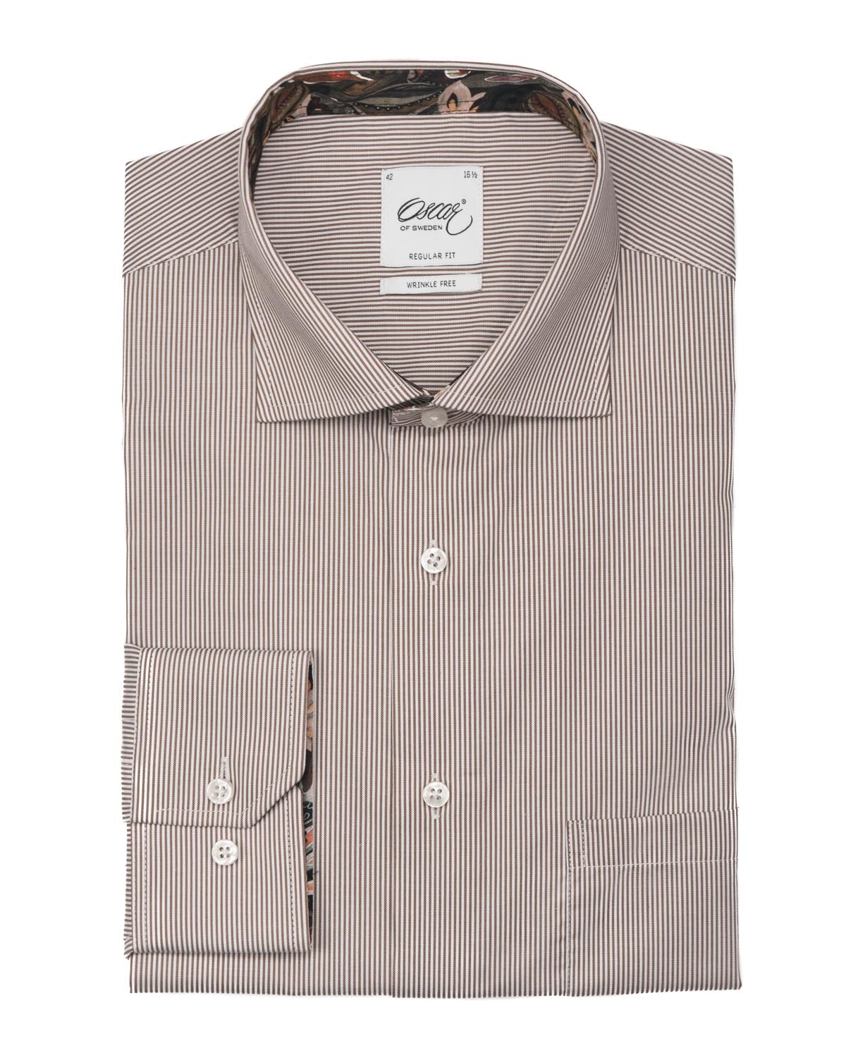 Brown striped shirt regular fit with contrast details & pocket