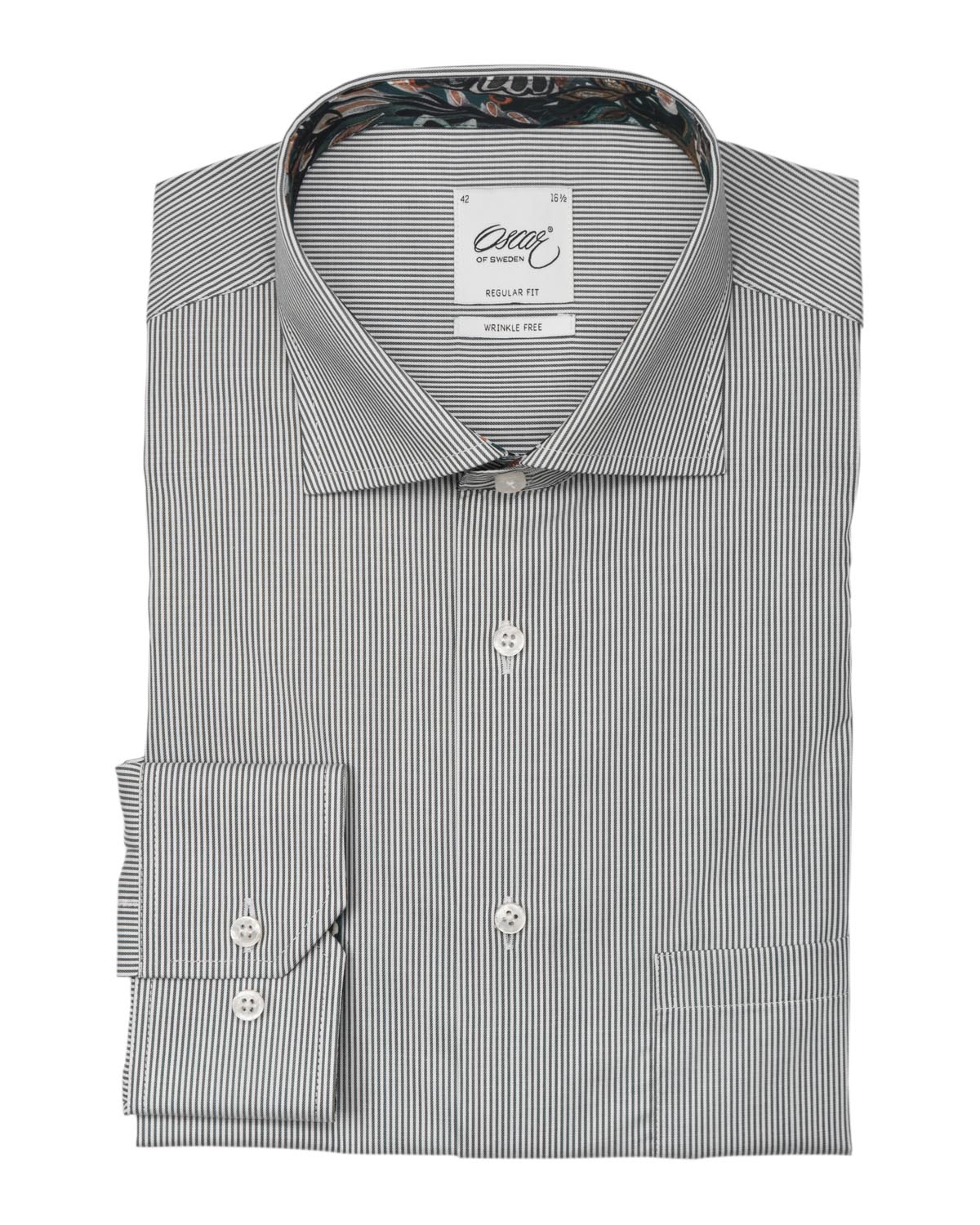 Green striped shirt regular fit with contrast details & pocket