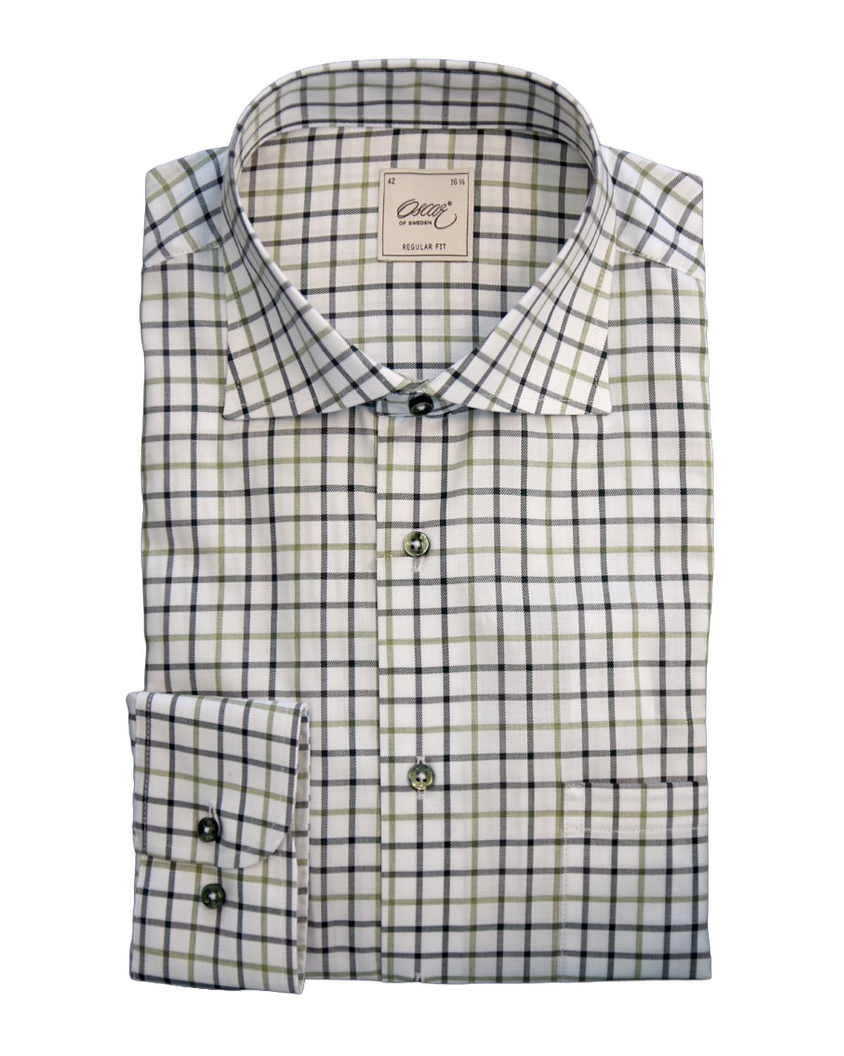 White and green checked shirt regular fit