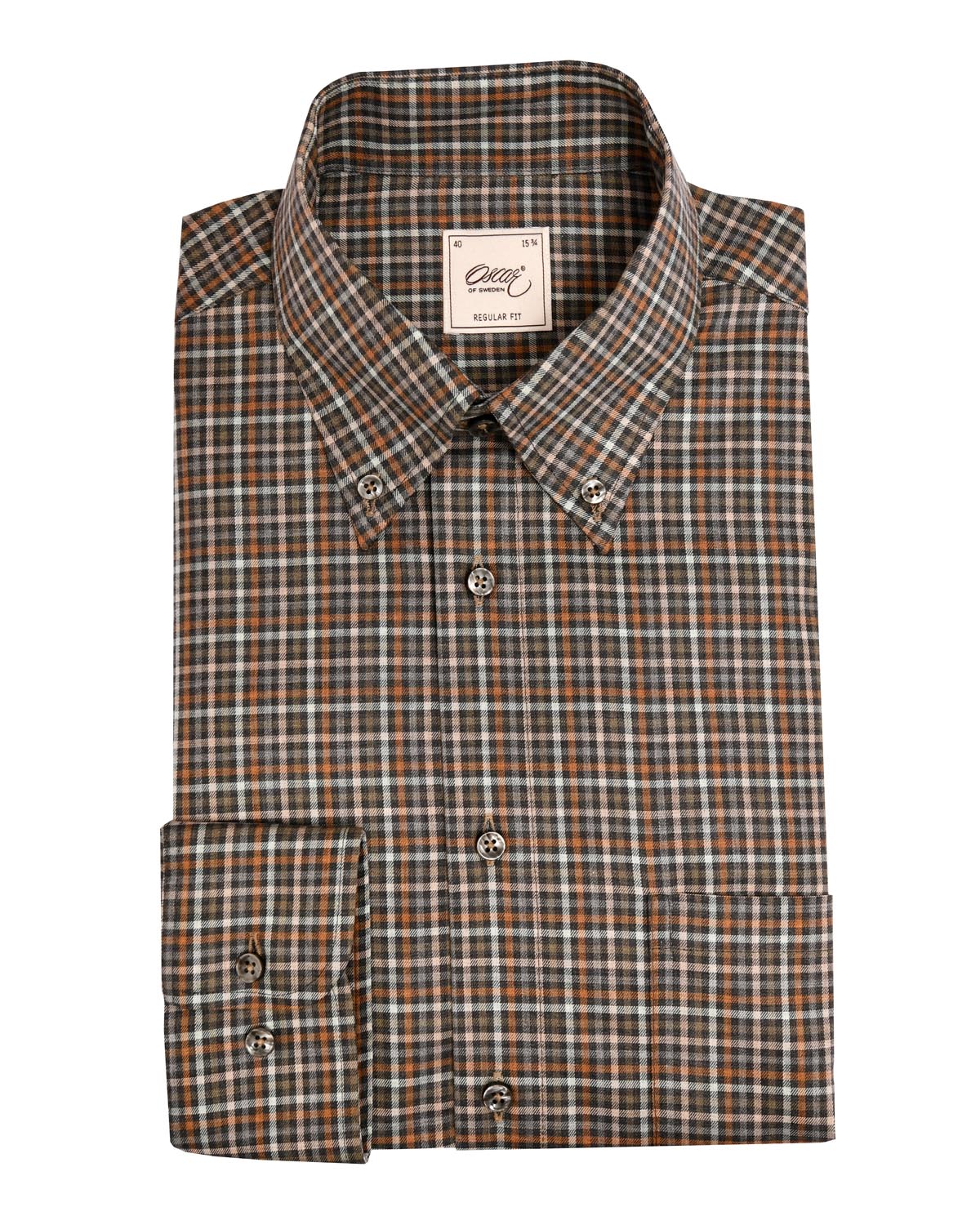 Orange checked button down shirt regular fit