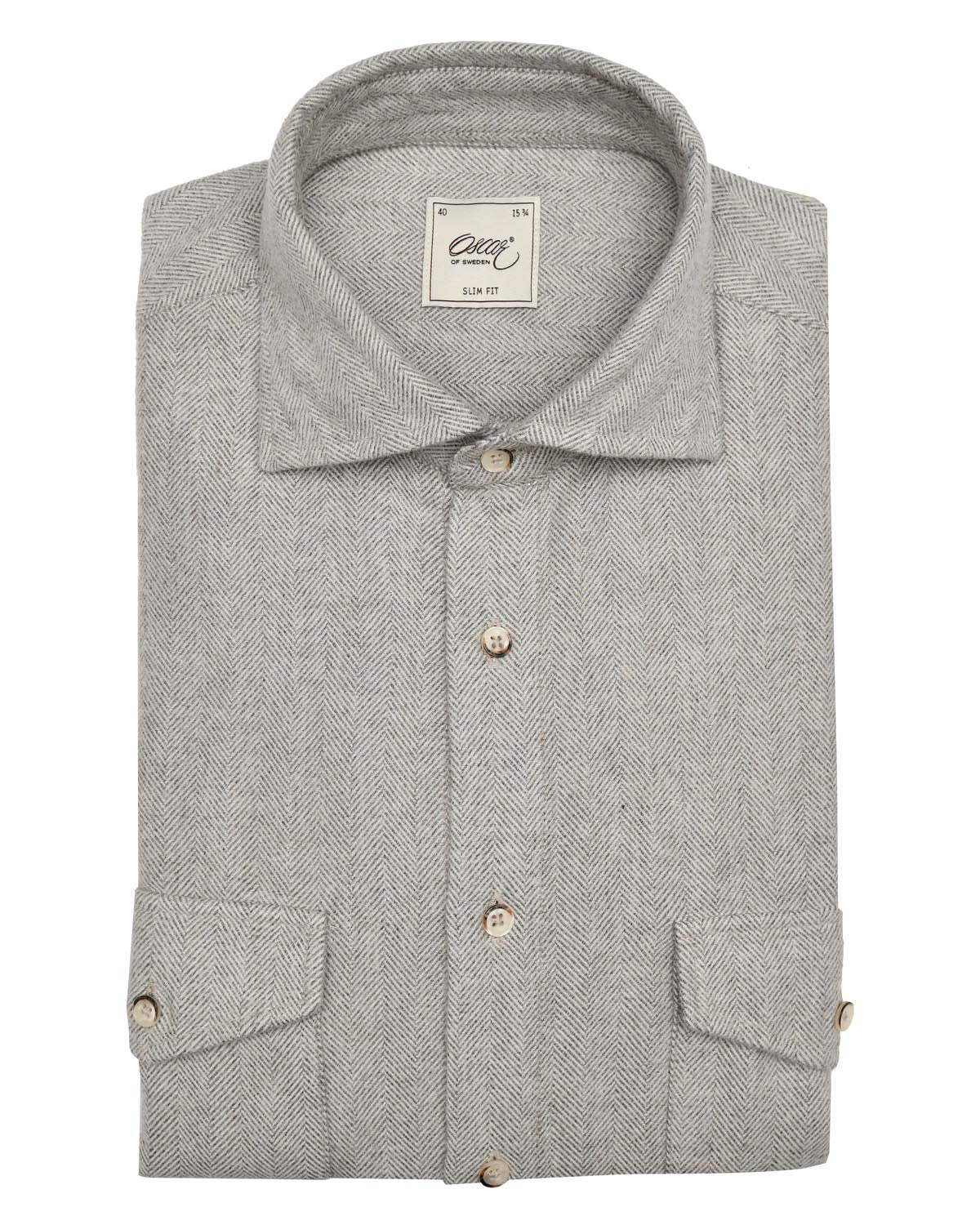 Grey herringbone flannel shirt regular fit