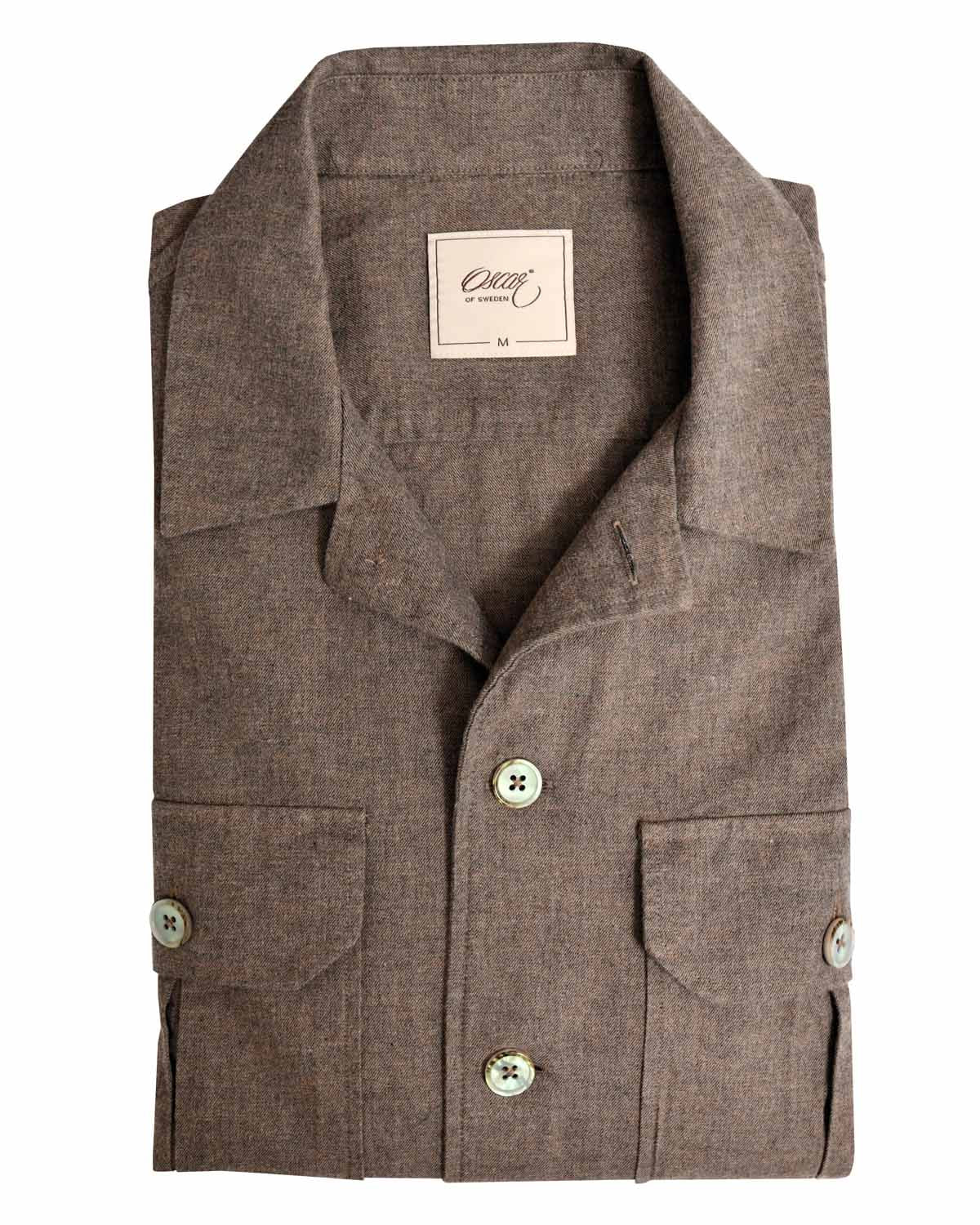 Brun melange overshirt i borstad bomullstwill