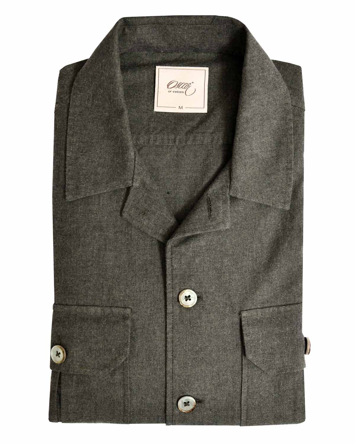 Mörkgrön melange overshirt i borstad bomullstwill