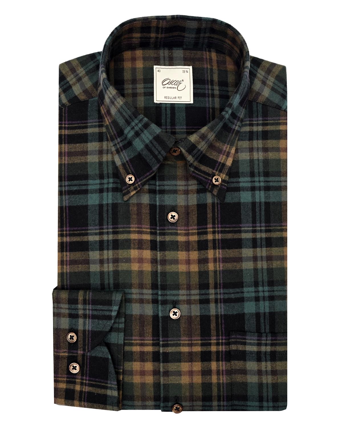 Grönrutig flanellskjorta regular fit