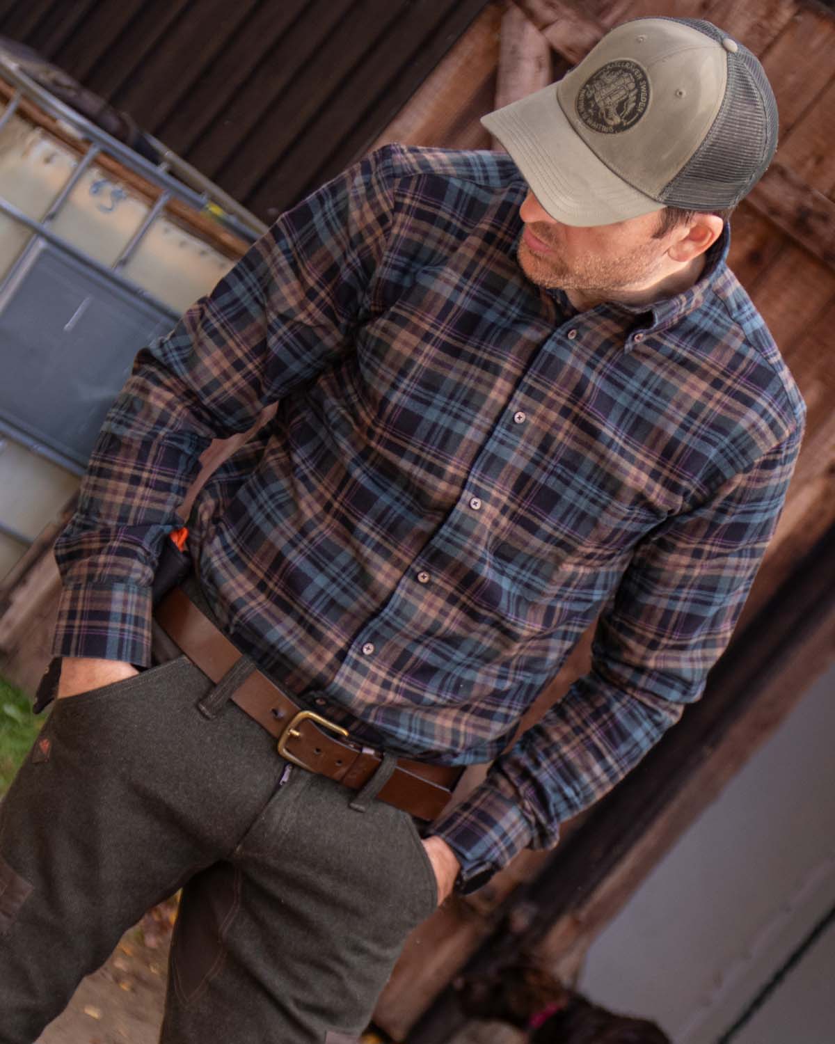 Green checked flannel shirt regular fit