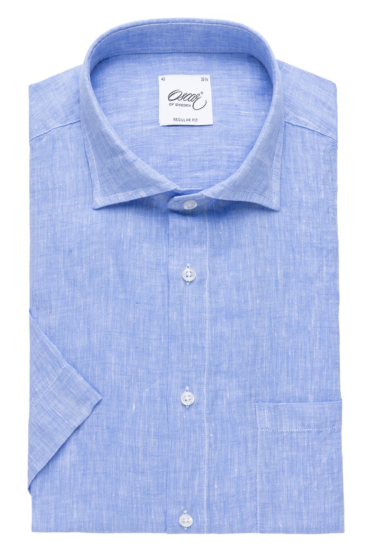 Light blue short sleeve regular fit linen shirt