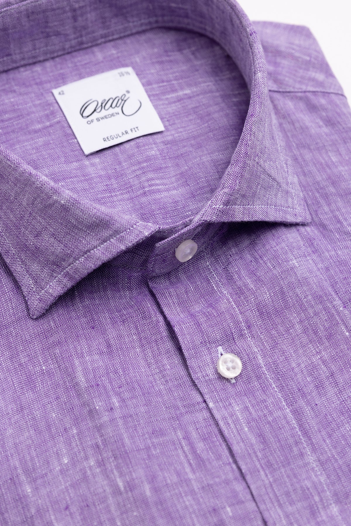 Purple short sleeve regular fit linen shirt