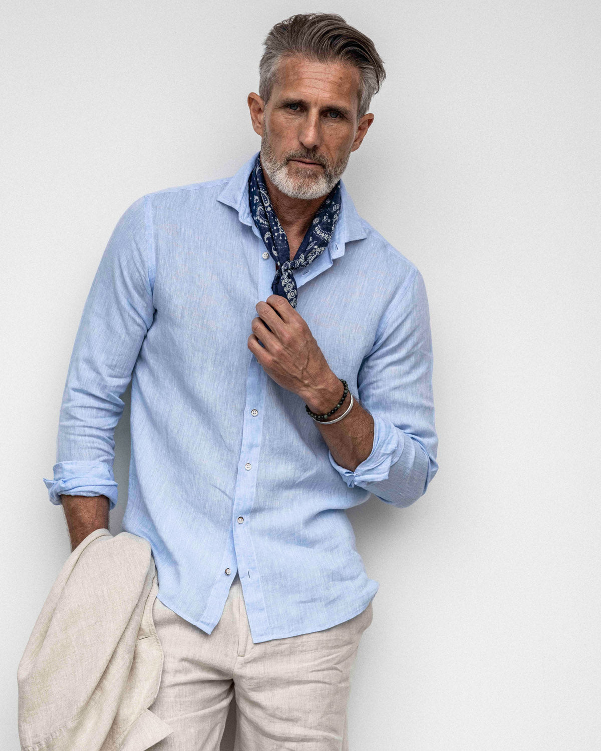 Light blue slim fit linen shirt