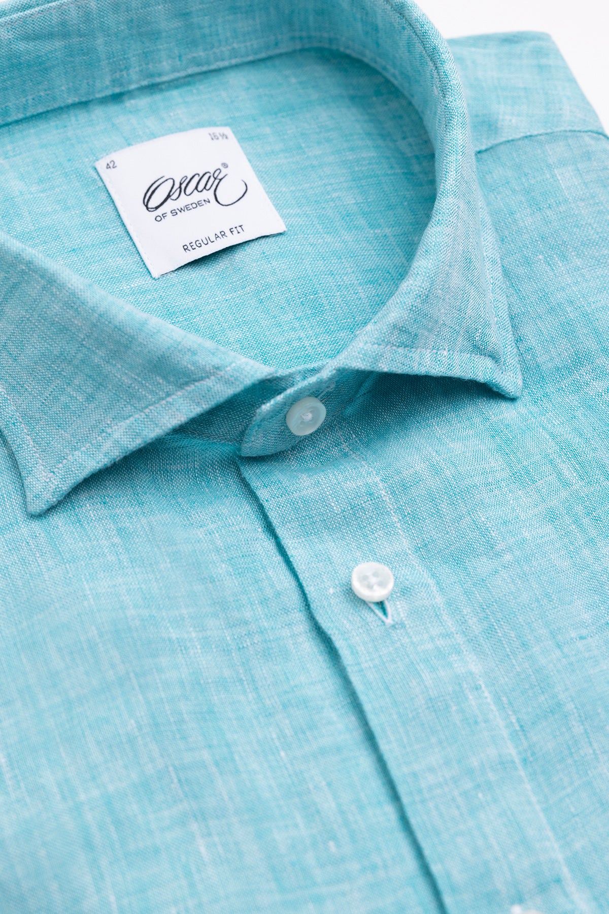 Turquoise short sleeve regular fit linen shirt