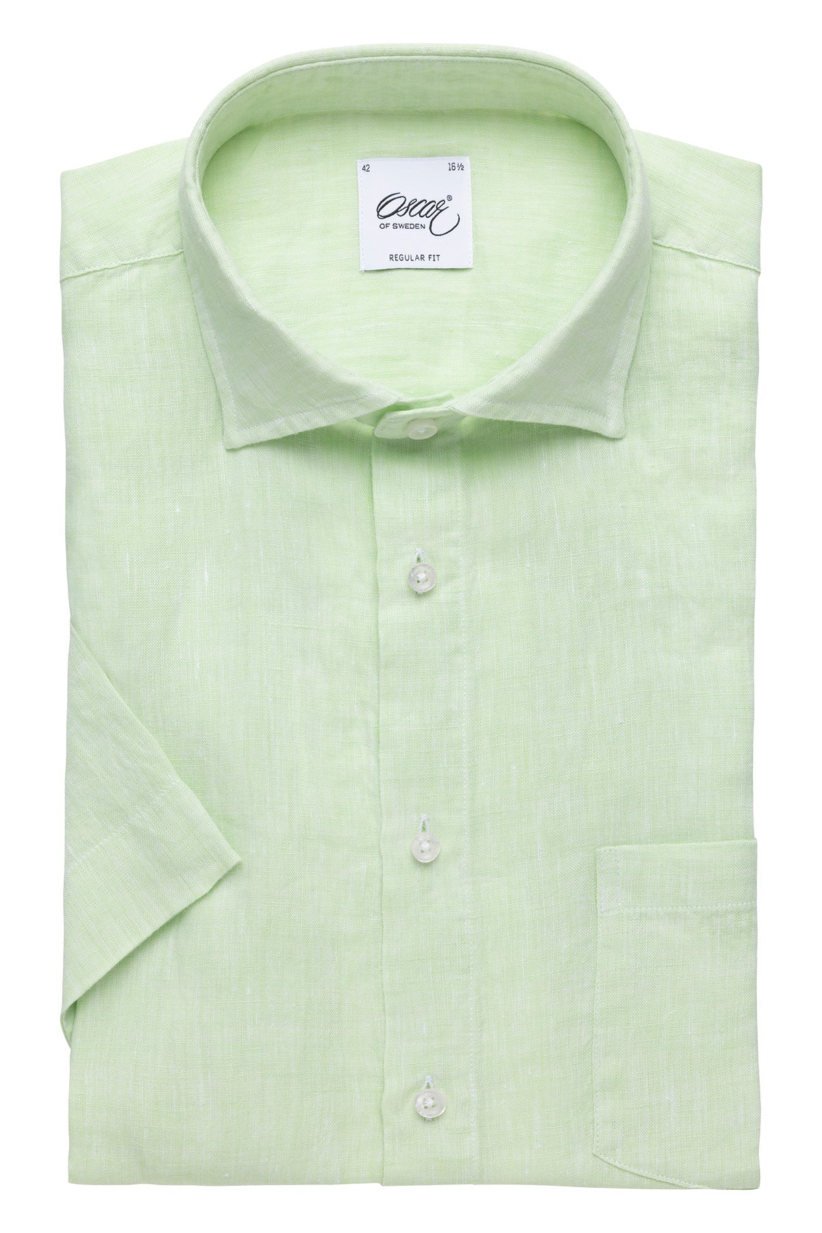 Light green short sleeve regular fit linen shirt