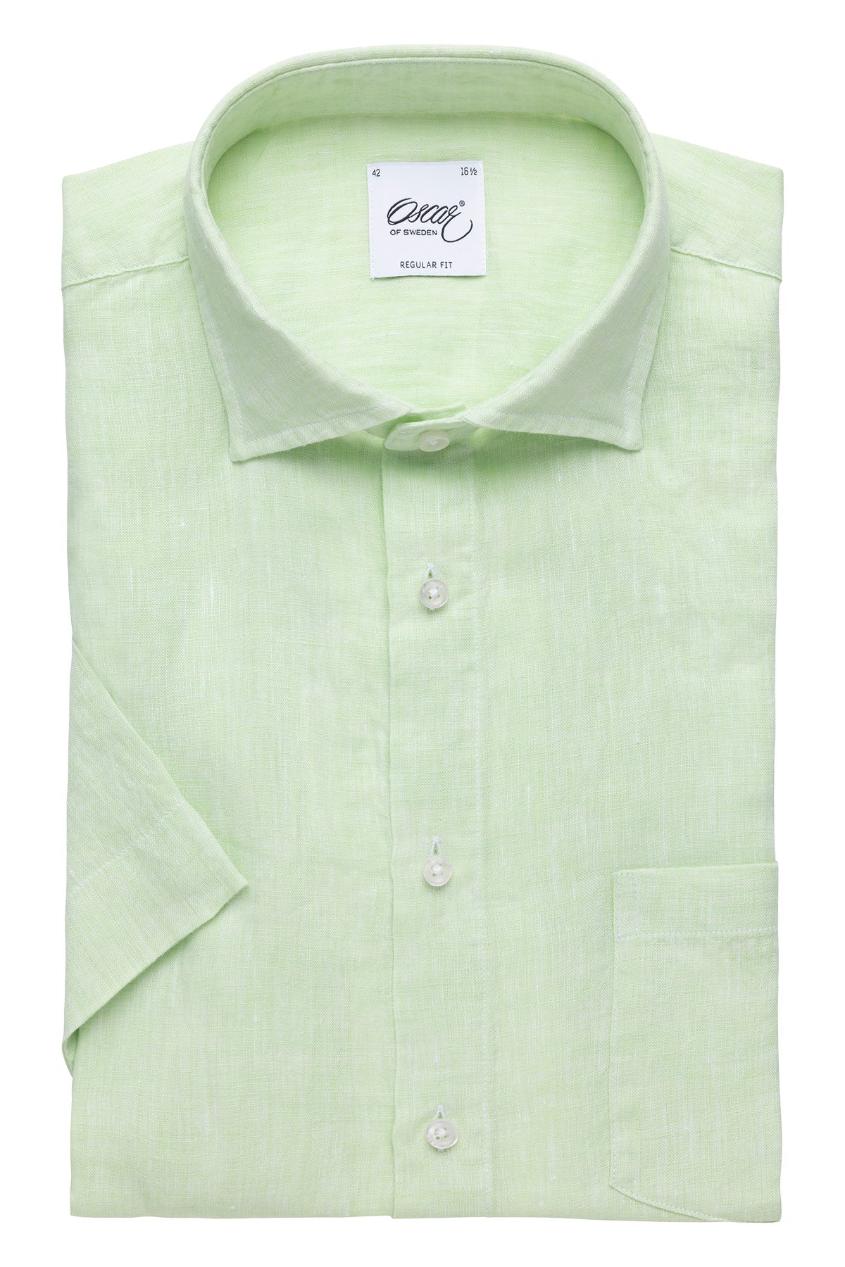 Light green short sleeve regular fit linen shirt