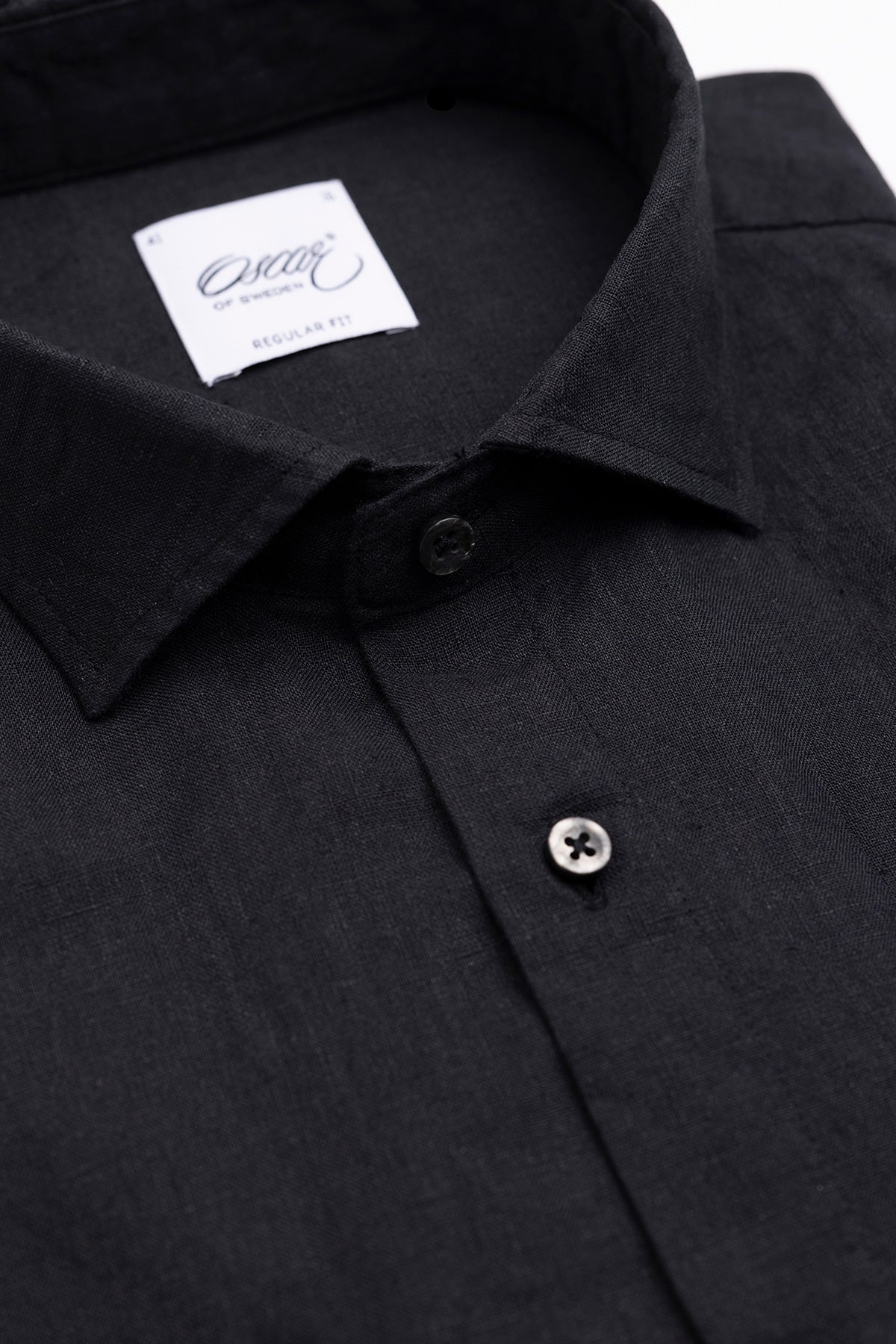 Black short sleeve regular fit linen shirt