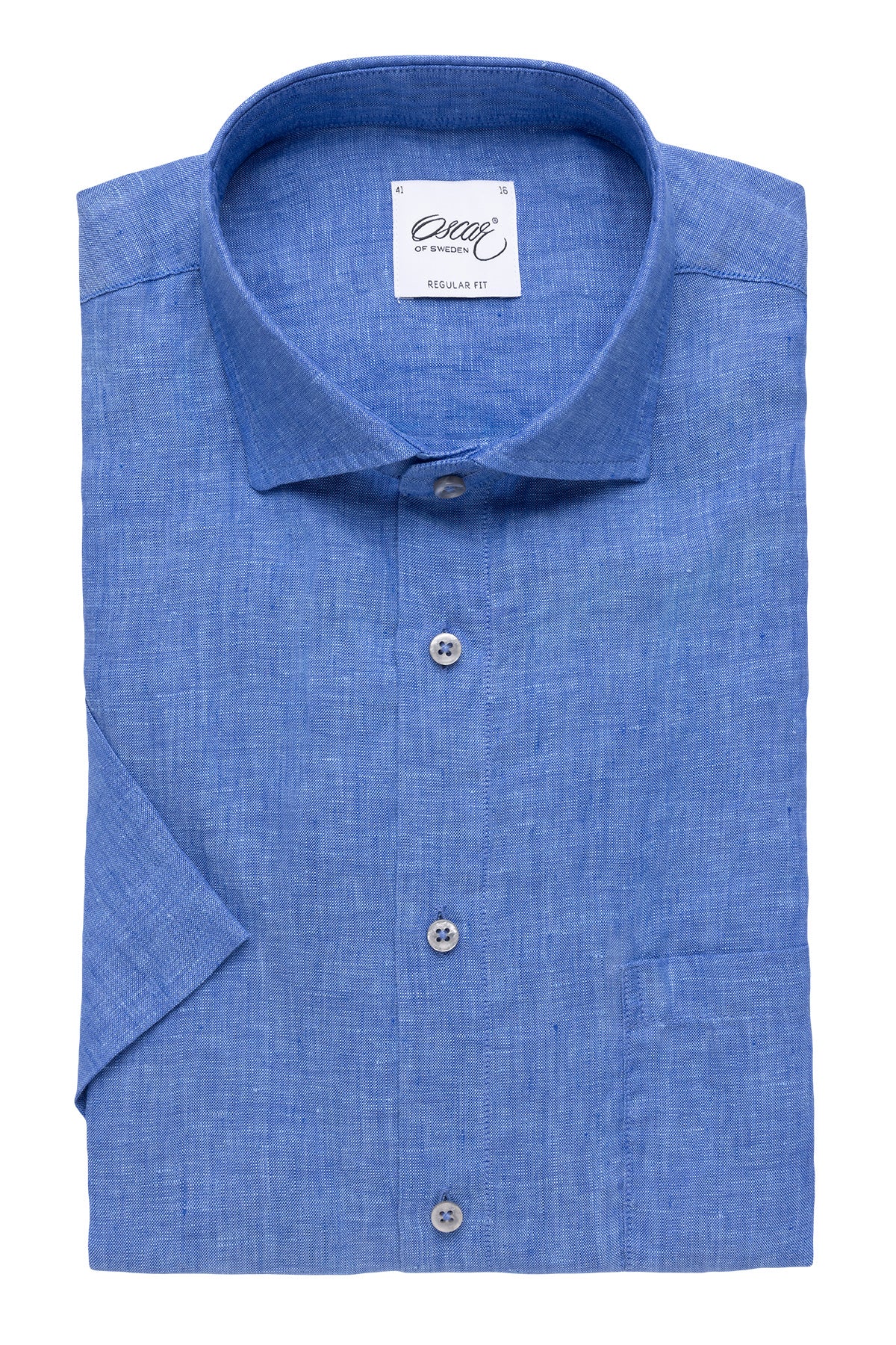 Blue short sleeve regular fit linen shirt