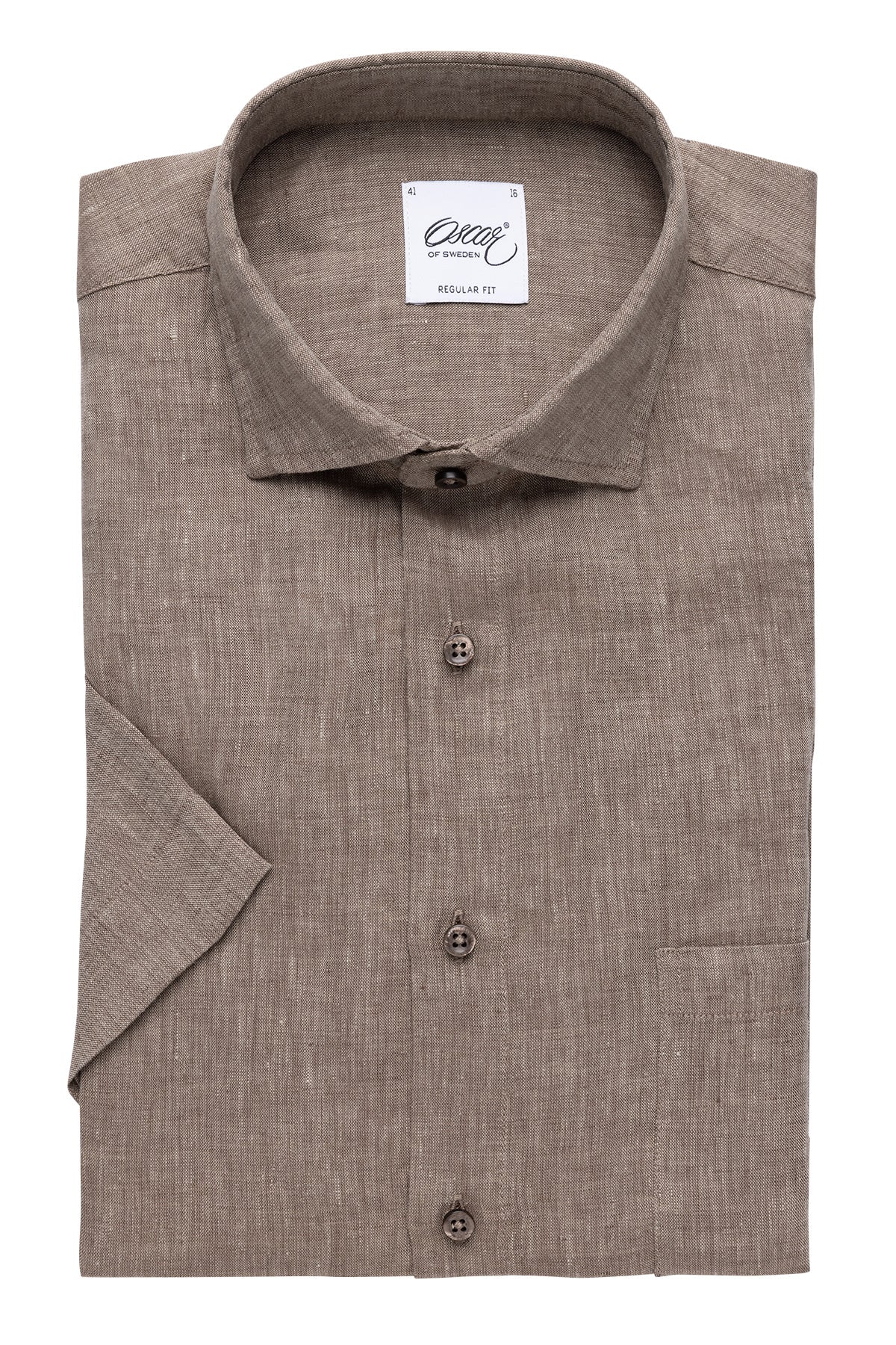 Brown short sleeve regular fit linen shirt