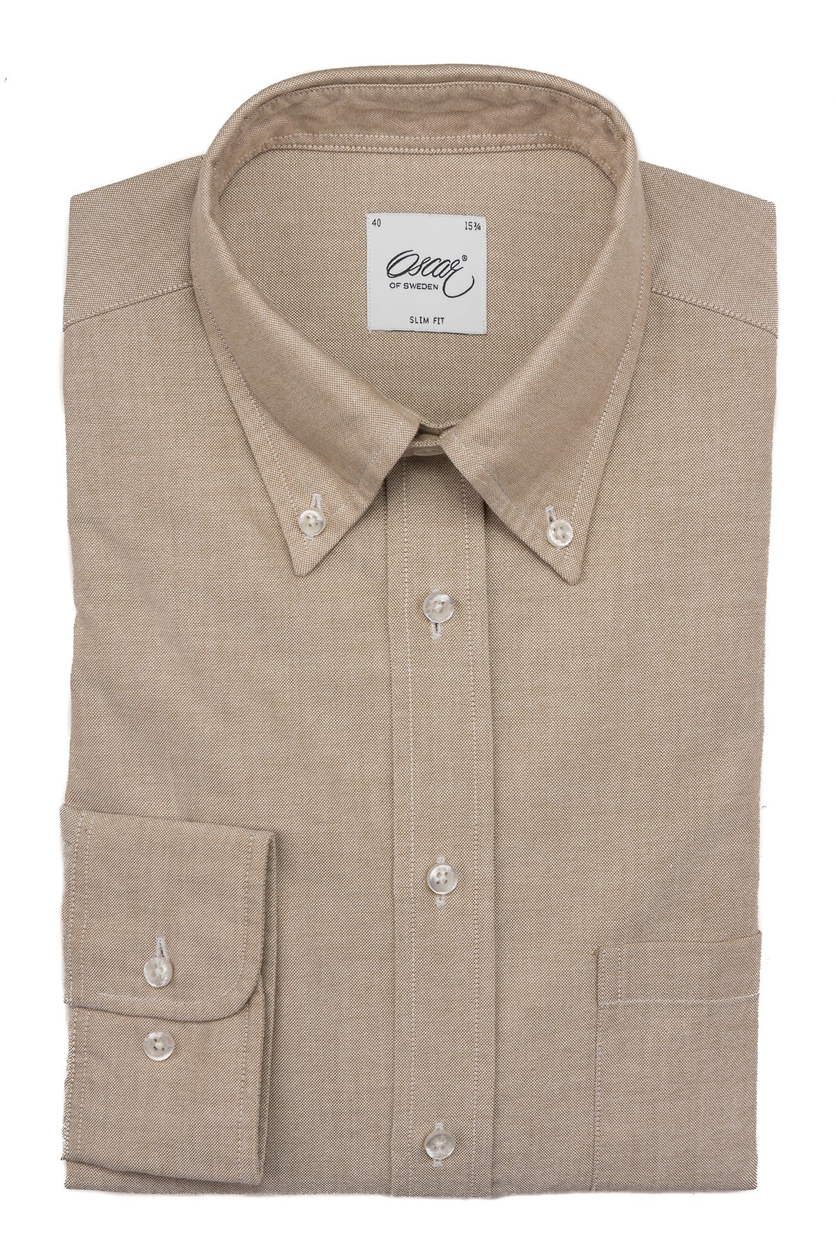 Beige washed button down oxford slim fit shirt