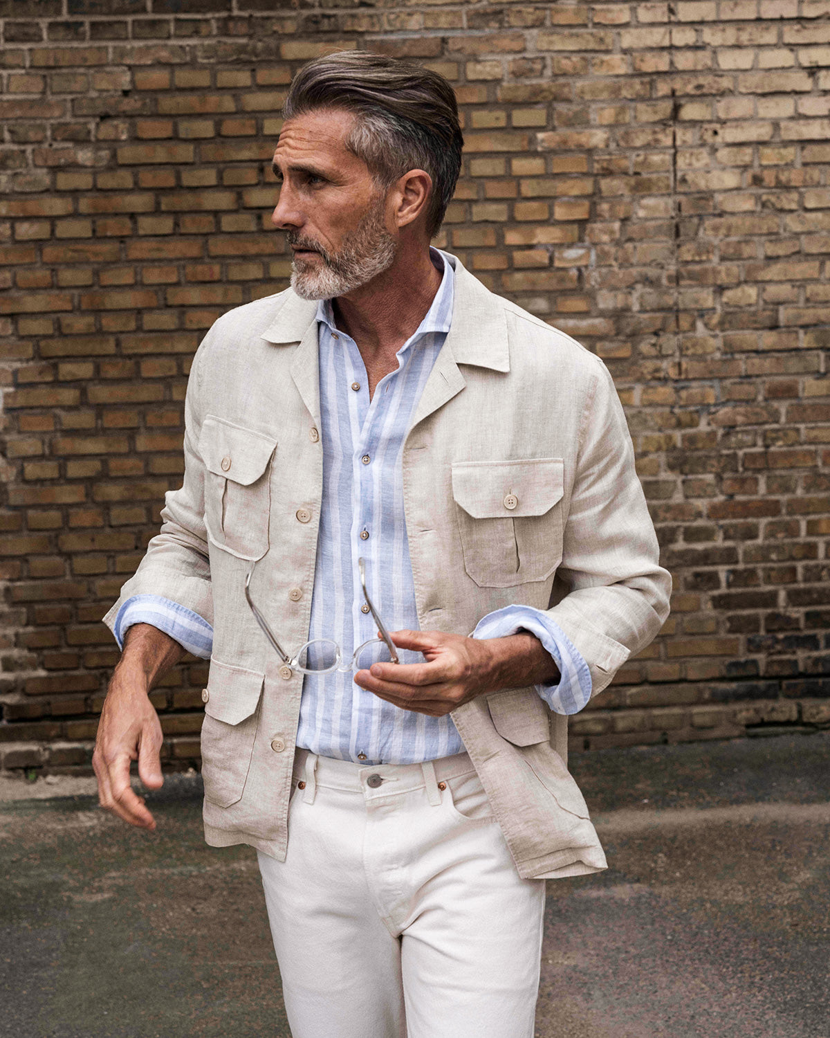 Beige linen regular fit overshirt