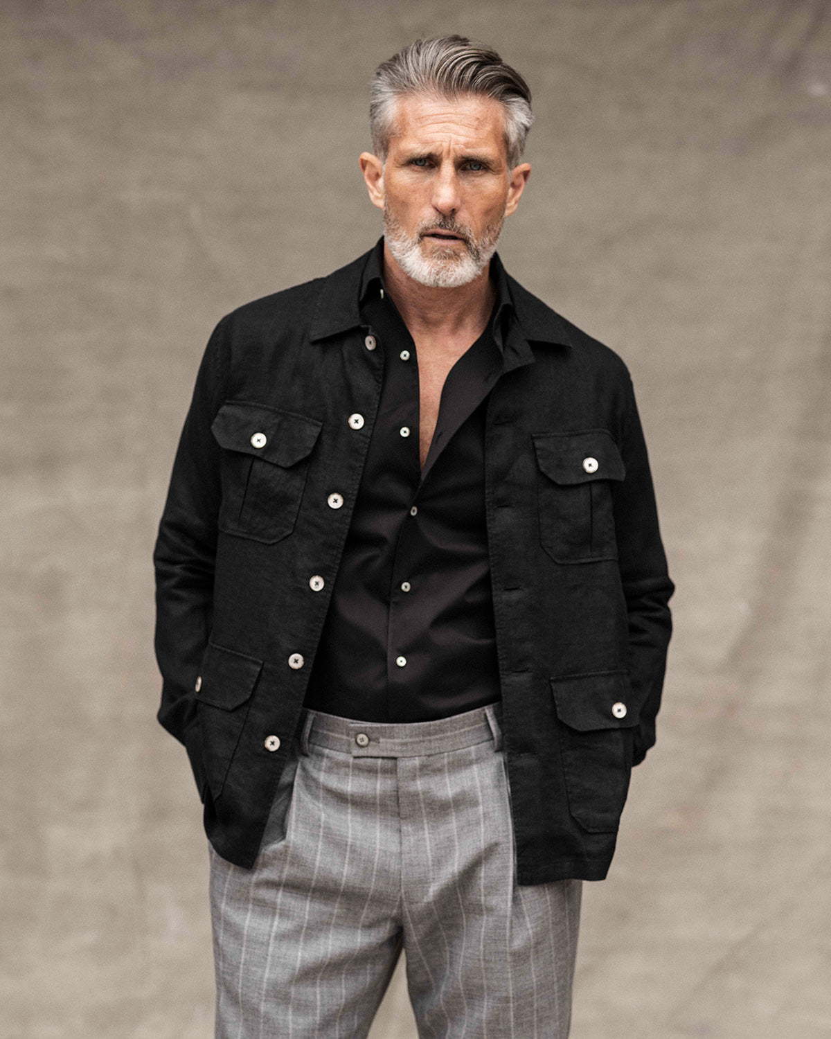 Black linen overshirt regular fit