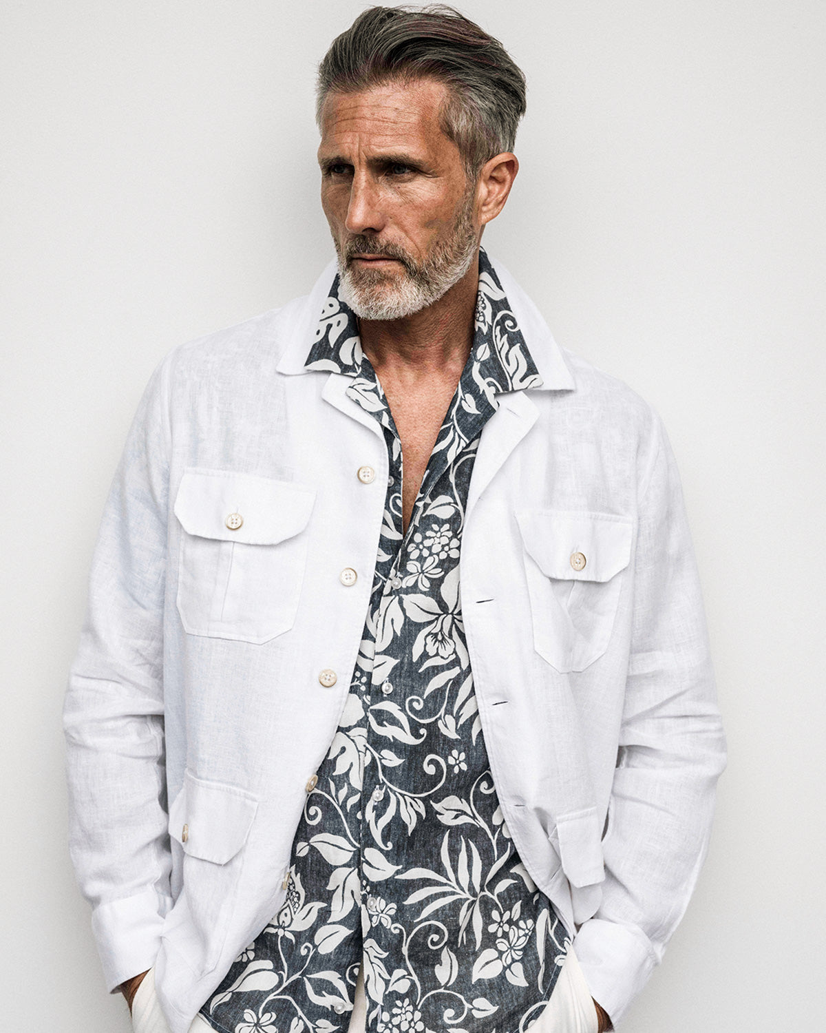 White linen overshirt regular fit