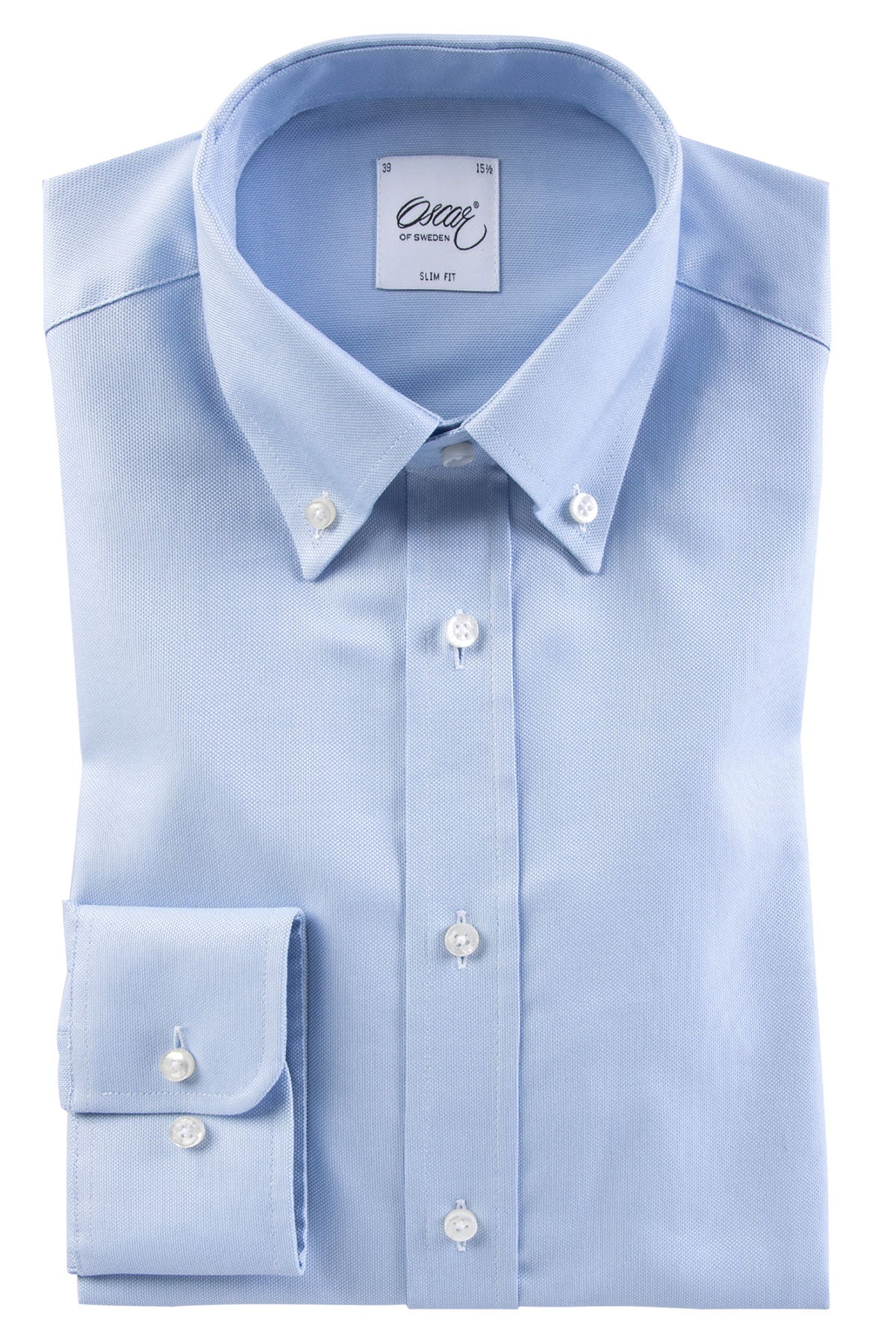 Washed light blue button-down slim fit shirt